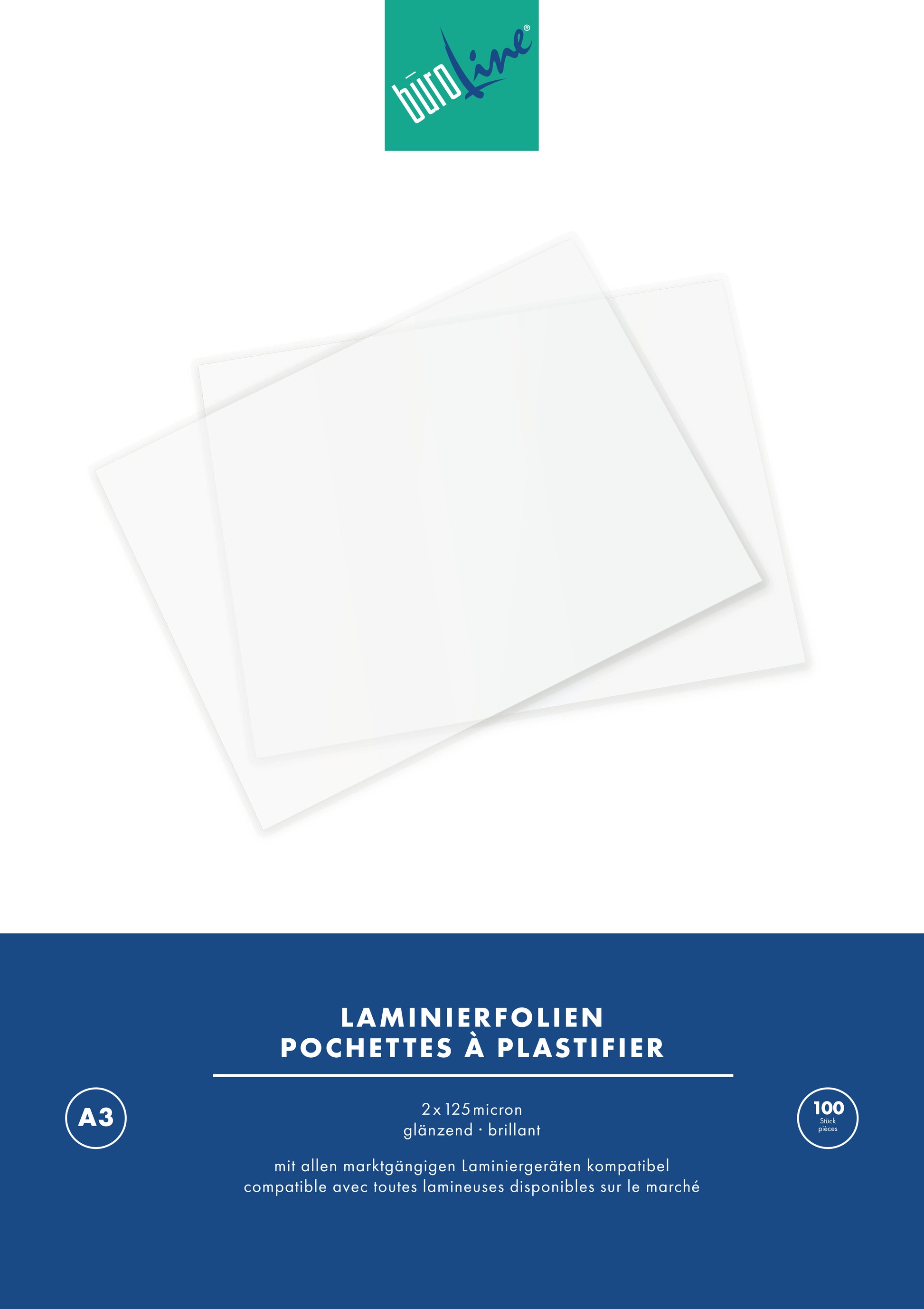 Büroline Laminierfolien A3 – 125 µm, glänzend, 100 Stück