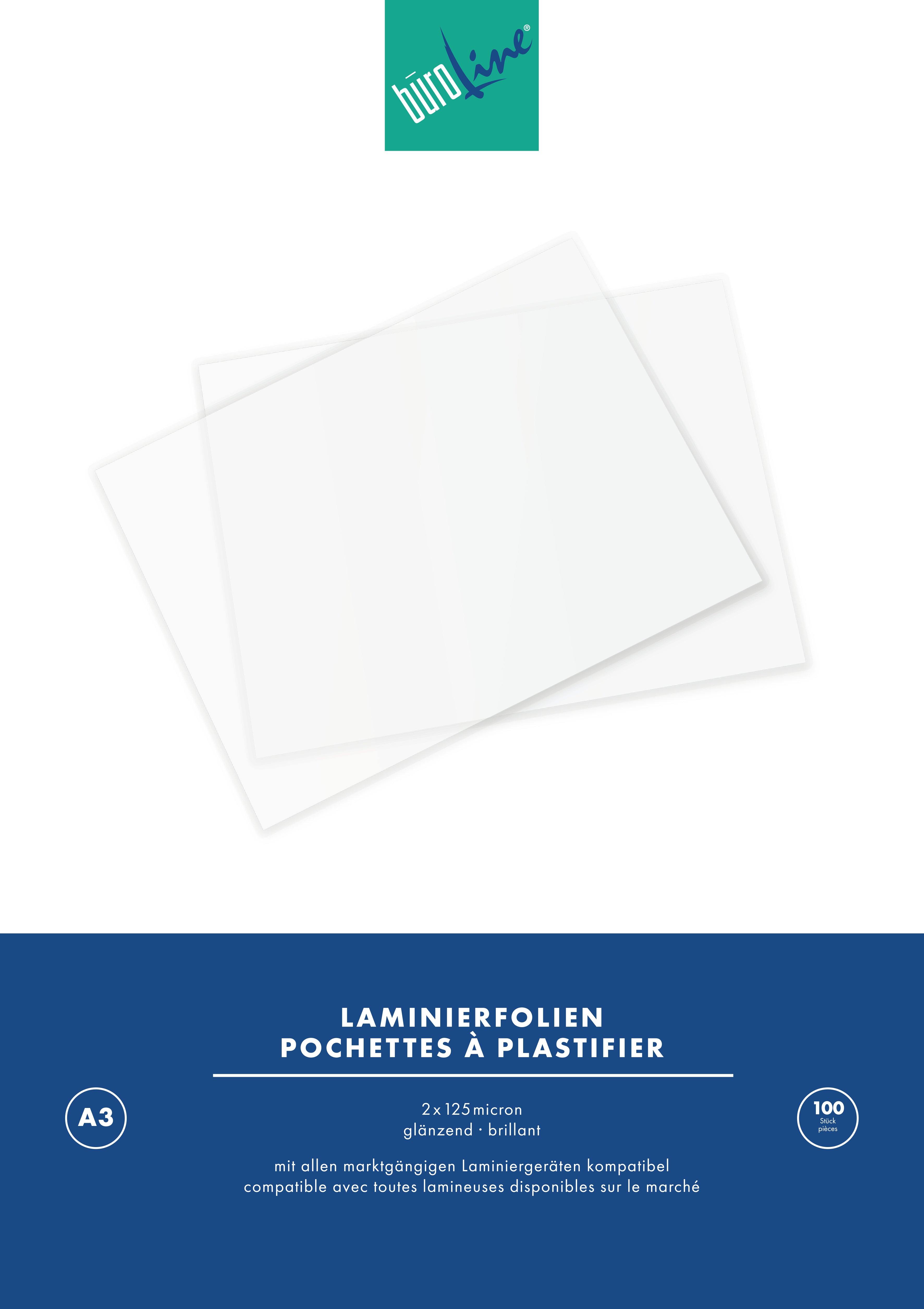 Büroline Laminierfolien A3 – 125 µm, glänzend, 100 Stück