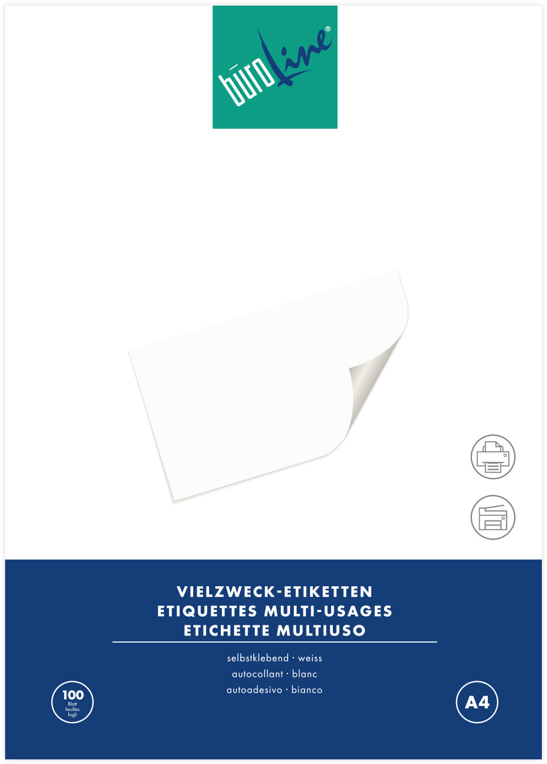 Büroline 500055 – Etiketten A4 105 × 41 mm – Papier, weiss – Laser/Inkjet