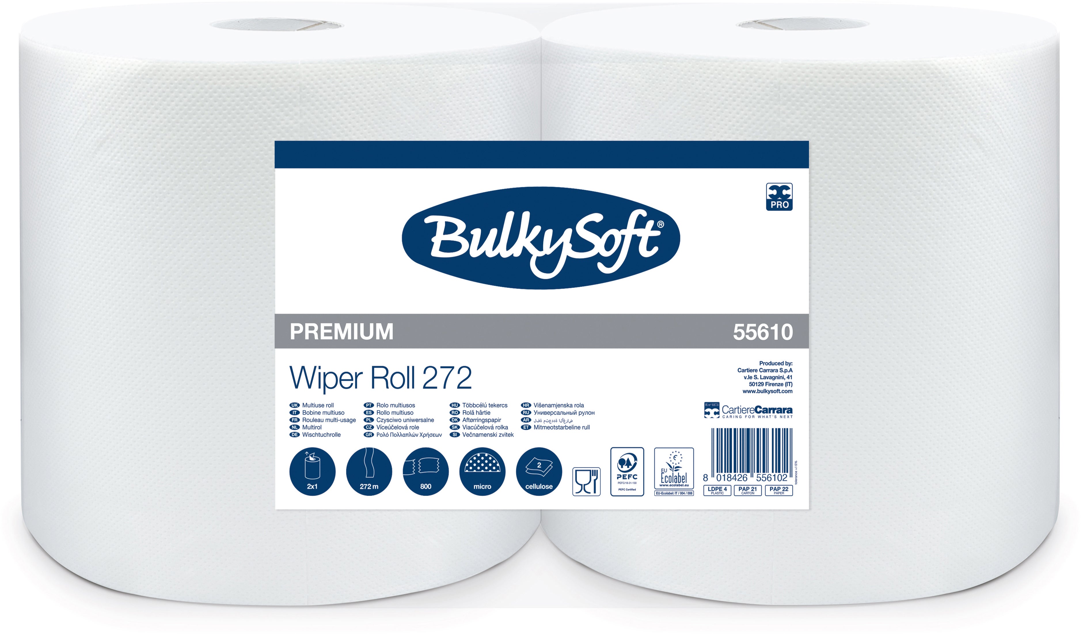 Bulkysoft Putzrolle – 2-lagig – 26 × 34 cm – weiss – 2 Rollen