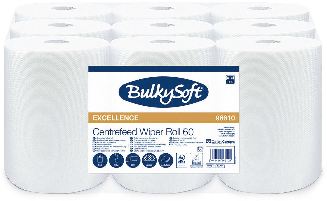 Bulkysoft Putzrolle 26255 Midi – 2-lagig – 22 cm × 60 m – weiss – 9 Rollen