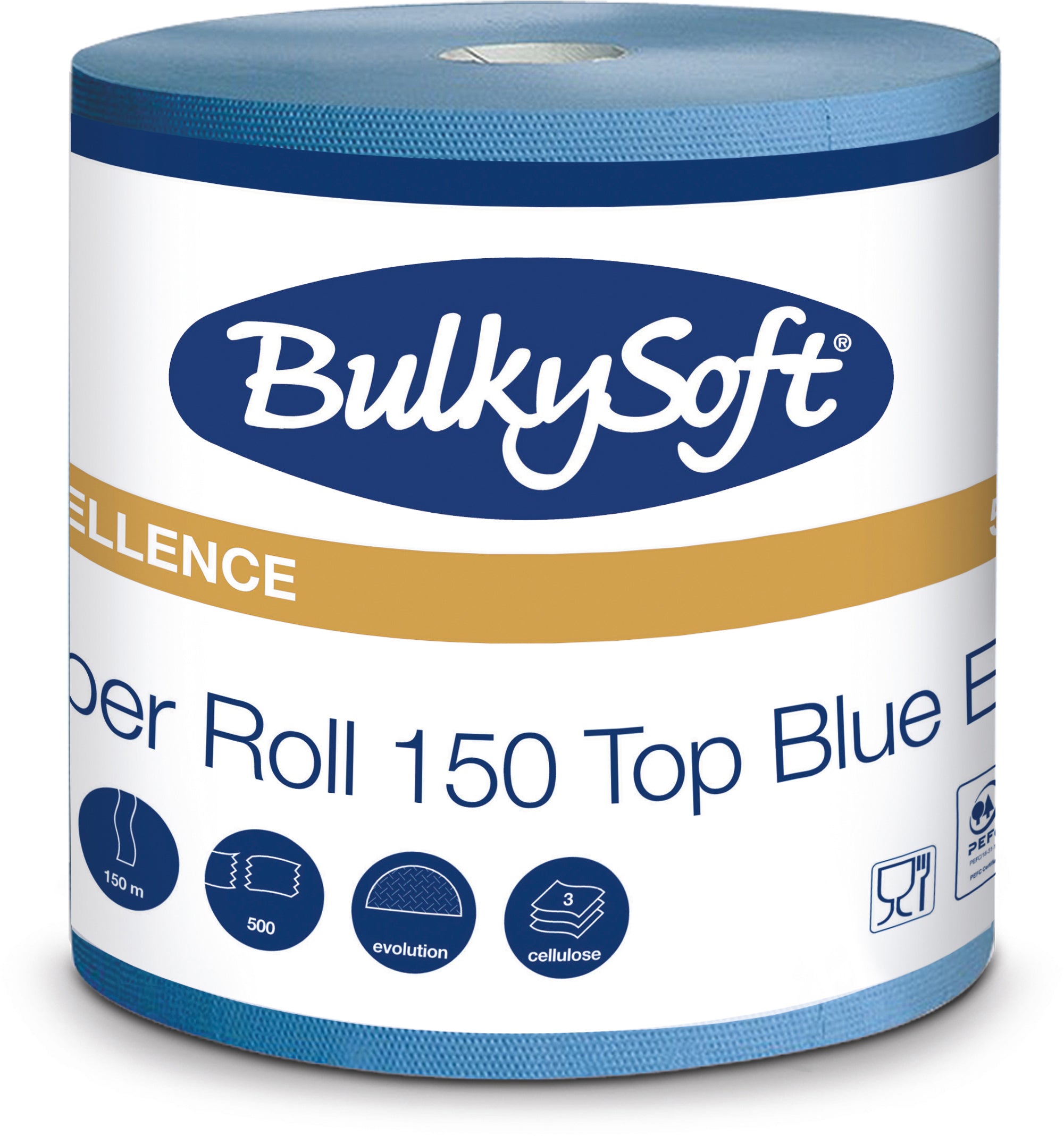 Bulkysoft Putztuchrolle EXCELLENCE – 3-lagig – 26 × 30 cm – blau – 2 Rollen