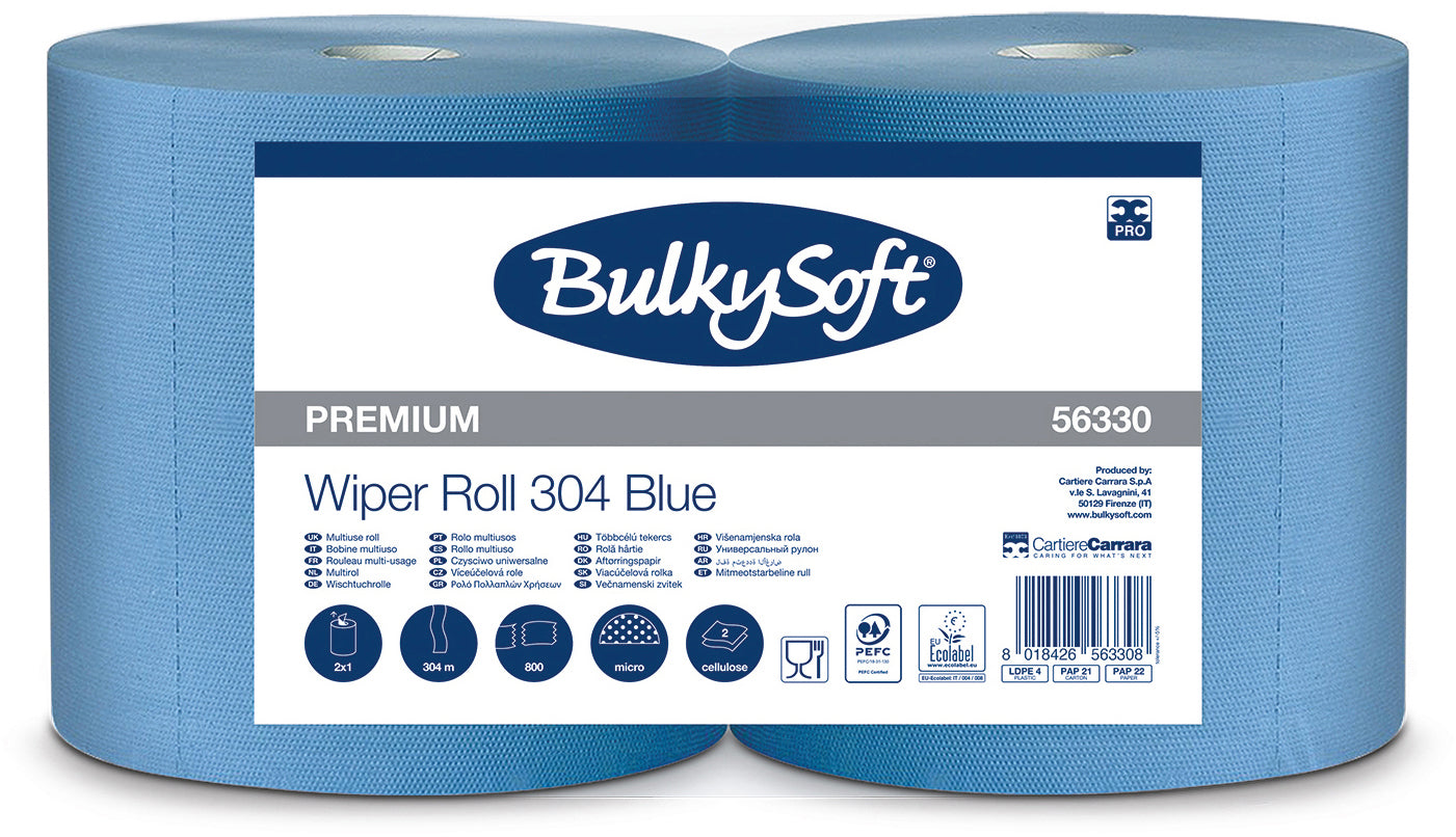 Bulkysoft Putzrolle 26262 – 3-lagig – 26 × 26 cm – 0,5 m – blau – 2 Rollen
