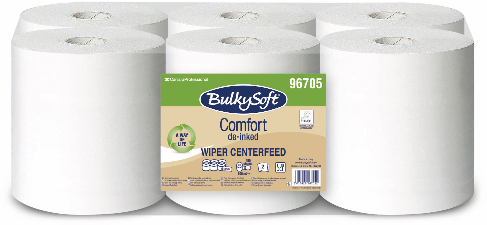 Bulkysoft Putztuchrolle Midi Comfort 32977 – 2-lagig – 19 × 24 cm – weiss – 6 Rollen