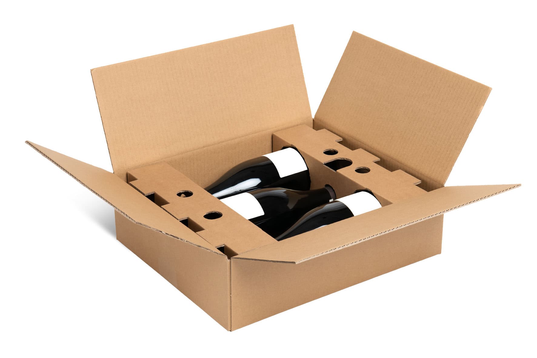 Brieger Versandverpackung VinoPac – für 3 Flaschen 7 dl–1 l, max Länge 325 mm, max Ø 90 mm, 1 Einlage, braun