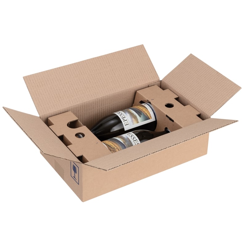 Brieger Weintrageverpackung VinoPac – für 2 Flaschen (7 dl–1 l), bis 325 mm Höhe, Ø 90 mm, braun, mit Einlage