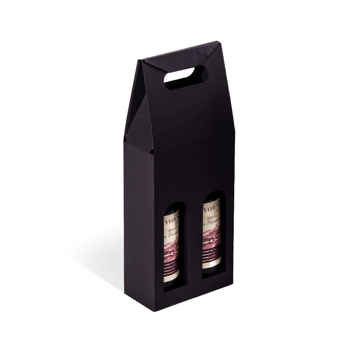 Brieger Weinpräsentkarton Ligne Noire Schwarz – Innenmass 162 × 370 × 81 mm – für 2 Flaschen – 1 Stk.