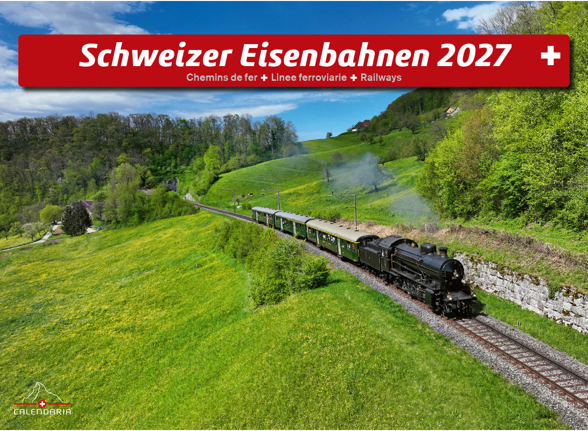 Calendaria Schweizer Eisenbahnen – Bildkalender 2027 – 32 × 23,4 cm