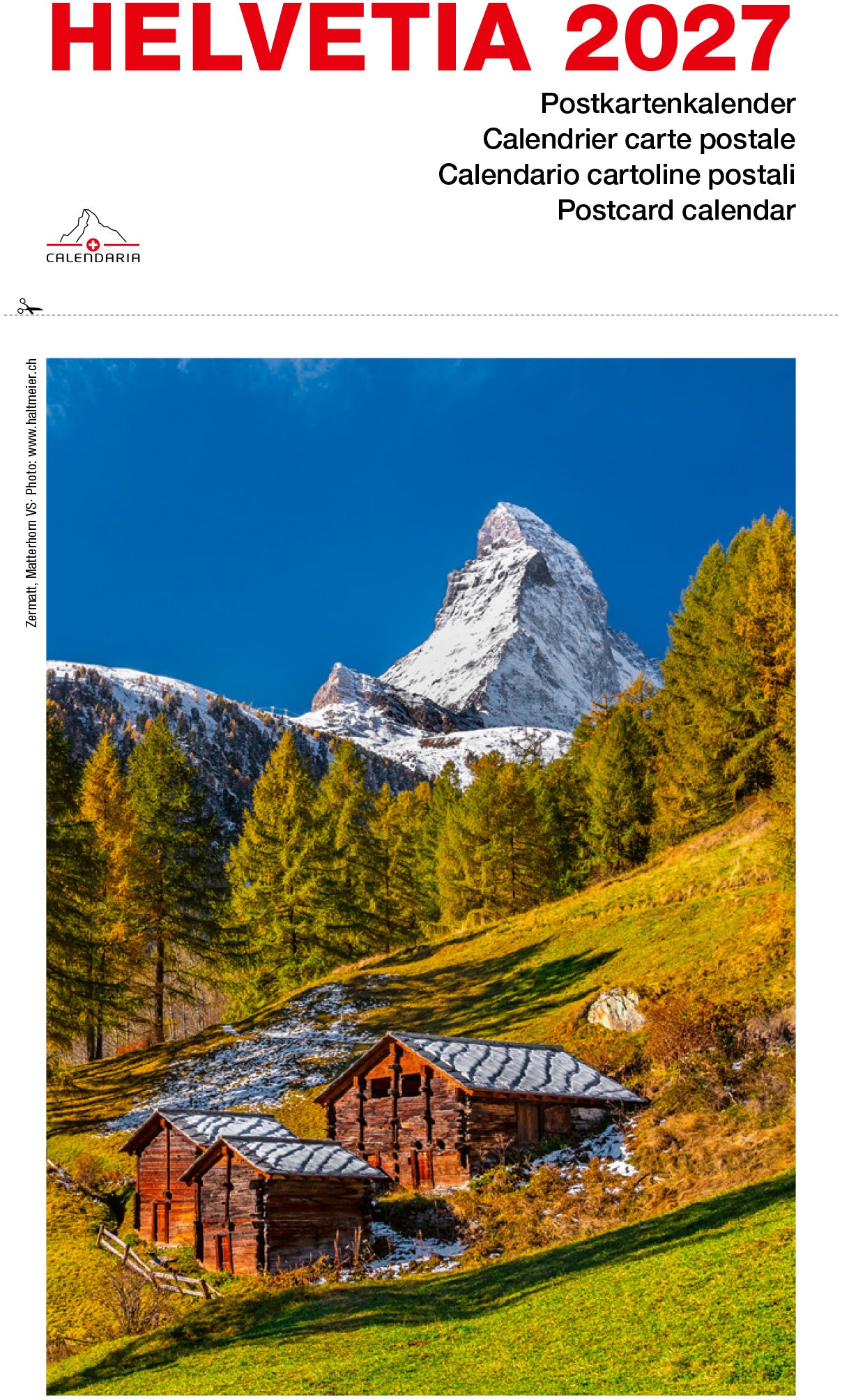 Calendaria Helvetia – Postkartenkalender 2027 – 18 × 23,5 cm – 1 Monat/Seite