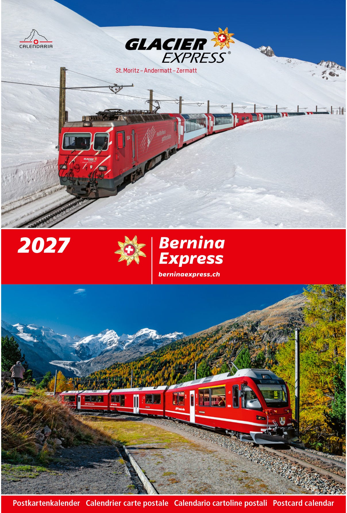 Calendaria Bernina-Express / Glacier Express – Bildkalender 2027 – 15 × 22,5 cm
