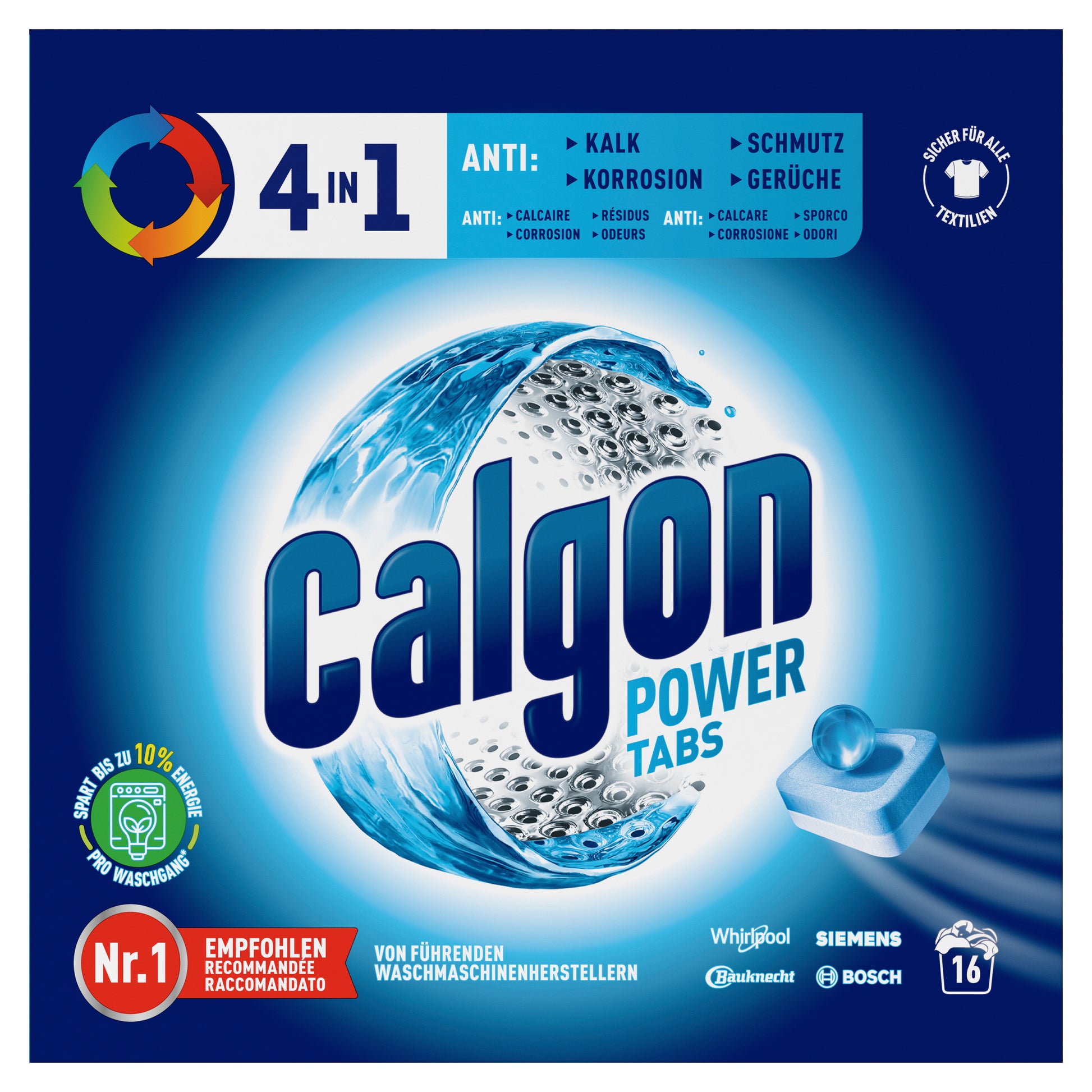 Calgon Spezialwaschmittel für Waschmaschine 4in1 Power Tabs – 16 Tabs – schützt vor Kalk