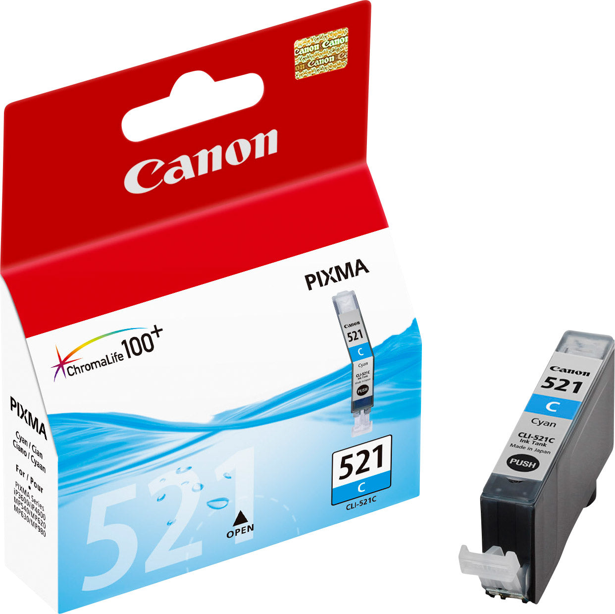 Canon CLI-521C Cyan Tintenpatrone (Original) – für iP3600/4600/4600x, MP540/MP540x/MP550, MP980/MP990