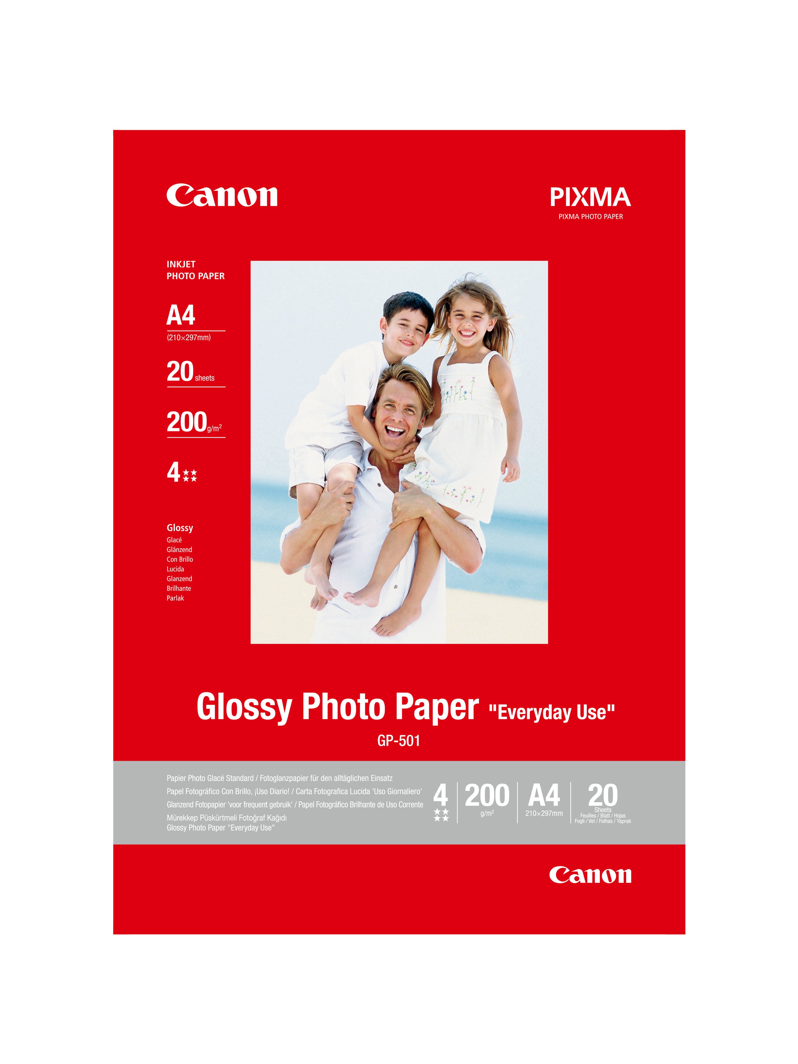 Canon Fotopapier – glänzend, A4, 200 g/m², 20 Blatt, für Inkjet