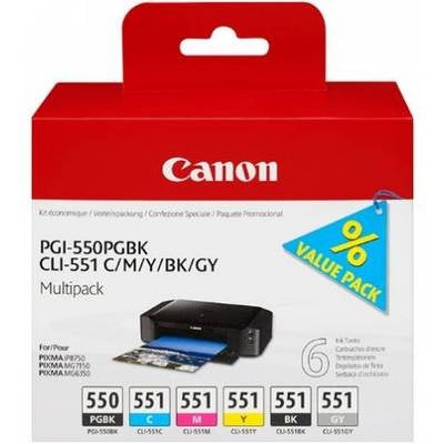 Canon PGI-550/CLI-551 Tintenpatronen-Multipack,  (Original) – für Pixma iP7240/7250/8750, MG6350/6450/7