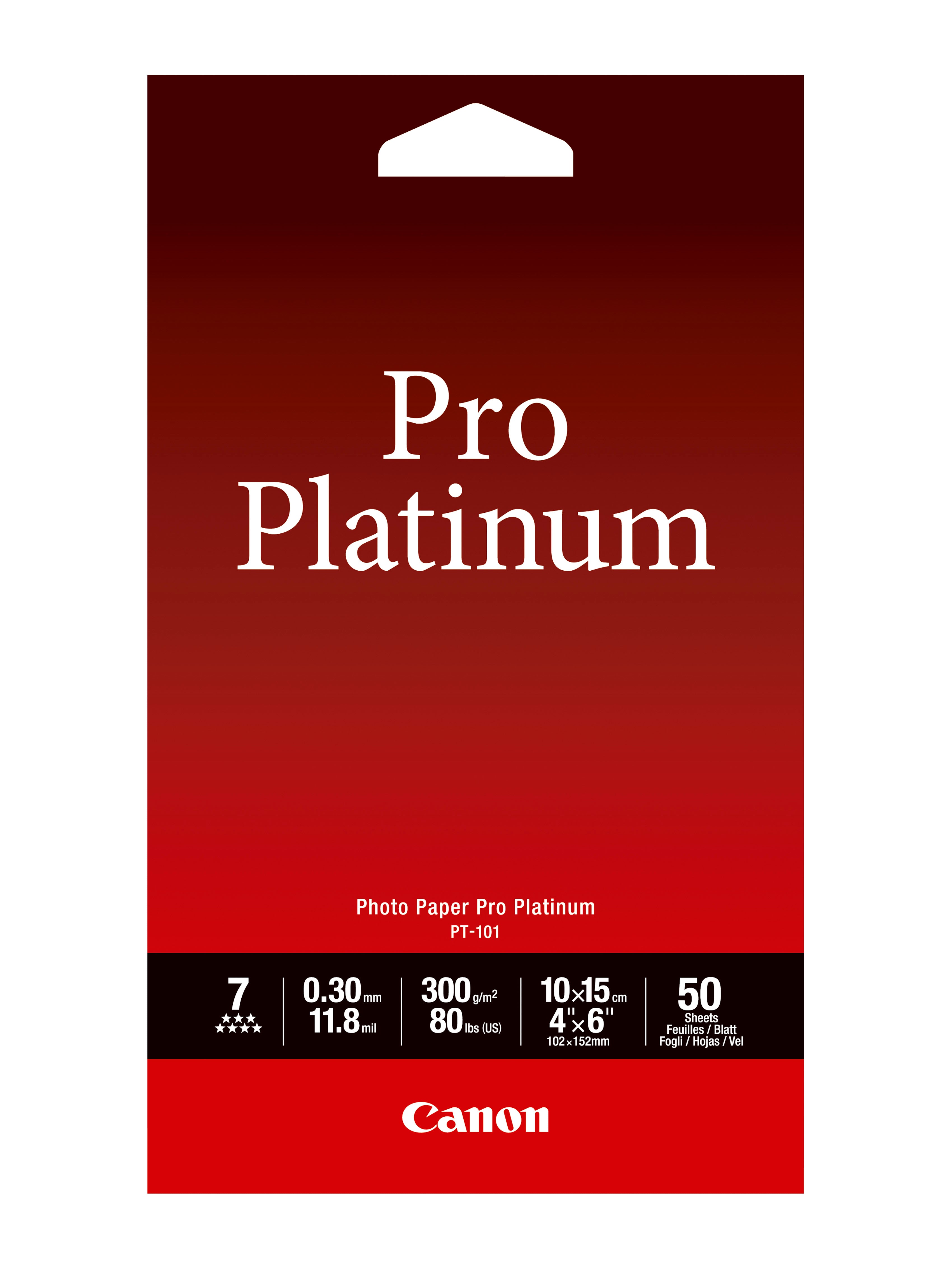 Canon Pro Platinum Fotopapier – glänzend, 10 × 15 cm, 300 g/m², 50 Blatt, für Inkjet