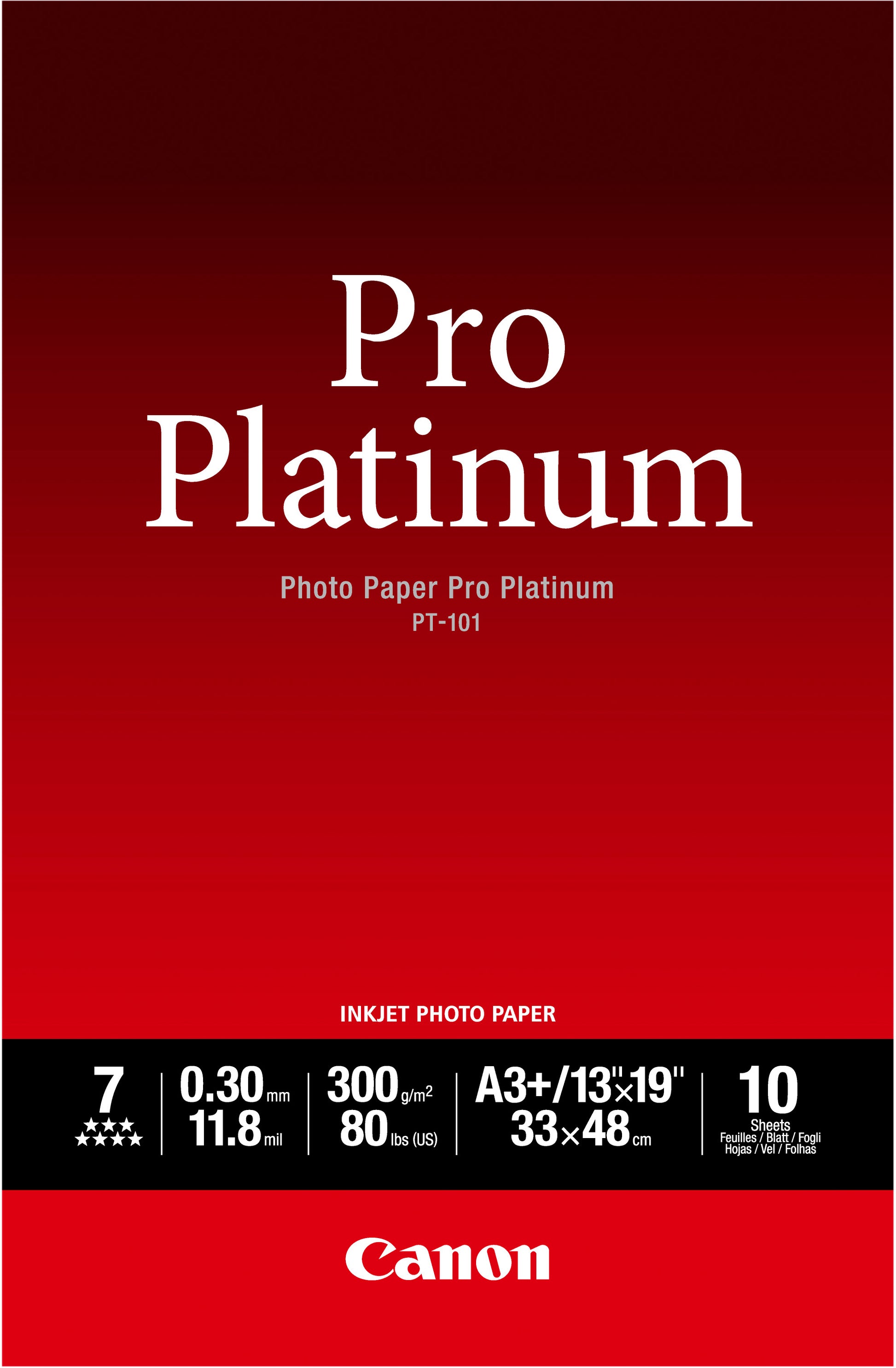 Canon Pro Platinum Fotopapier – glänzend, A3+, 300 g/m², 10 Blatt, für Inkjet