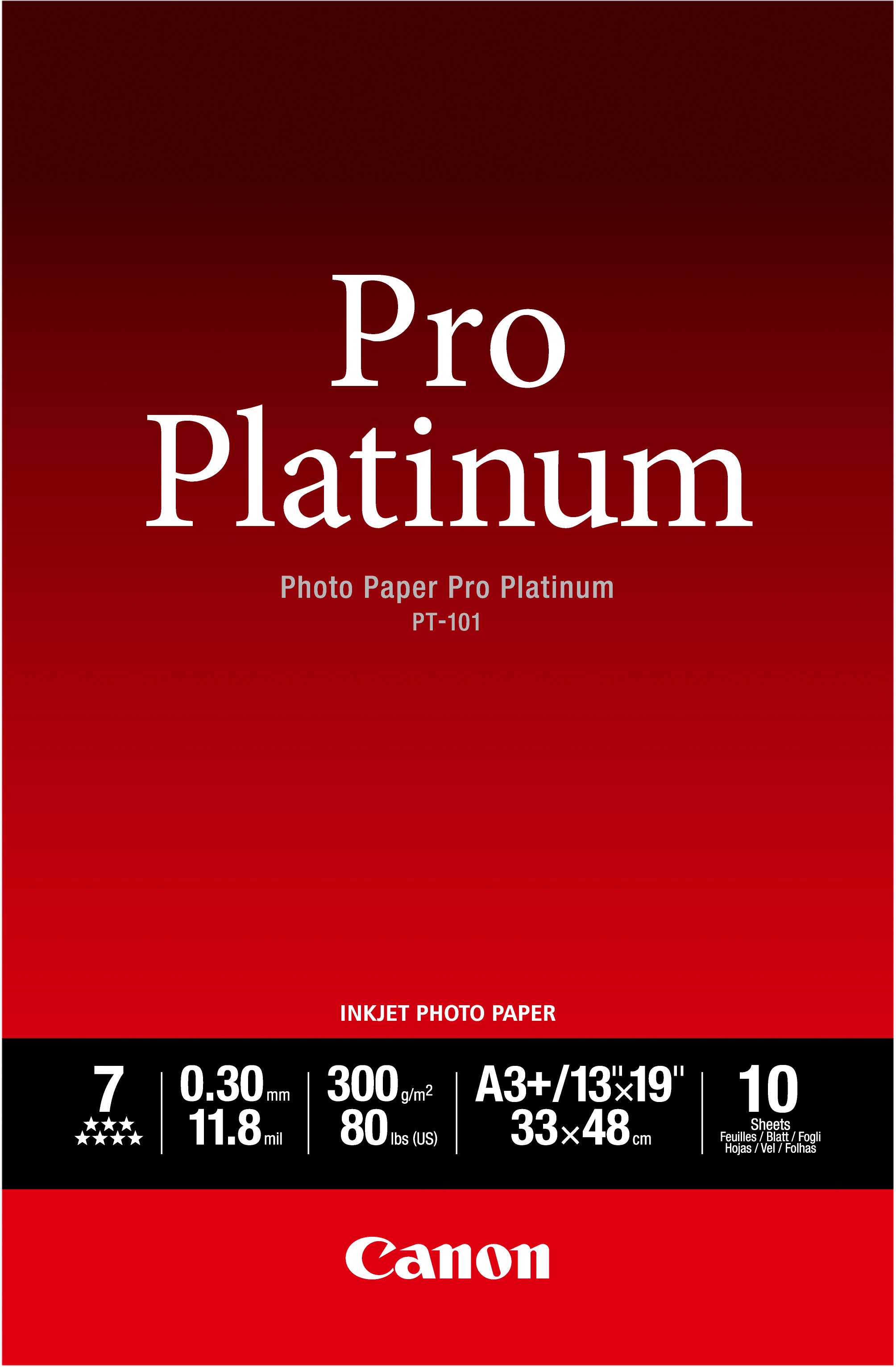 Canon Pro Platinum Fotopapier – glänzend, A3+, 300 g/m², 10 Blatt, für Inkjet