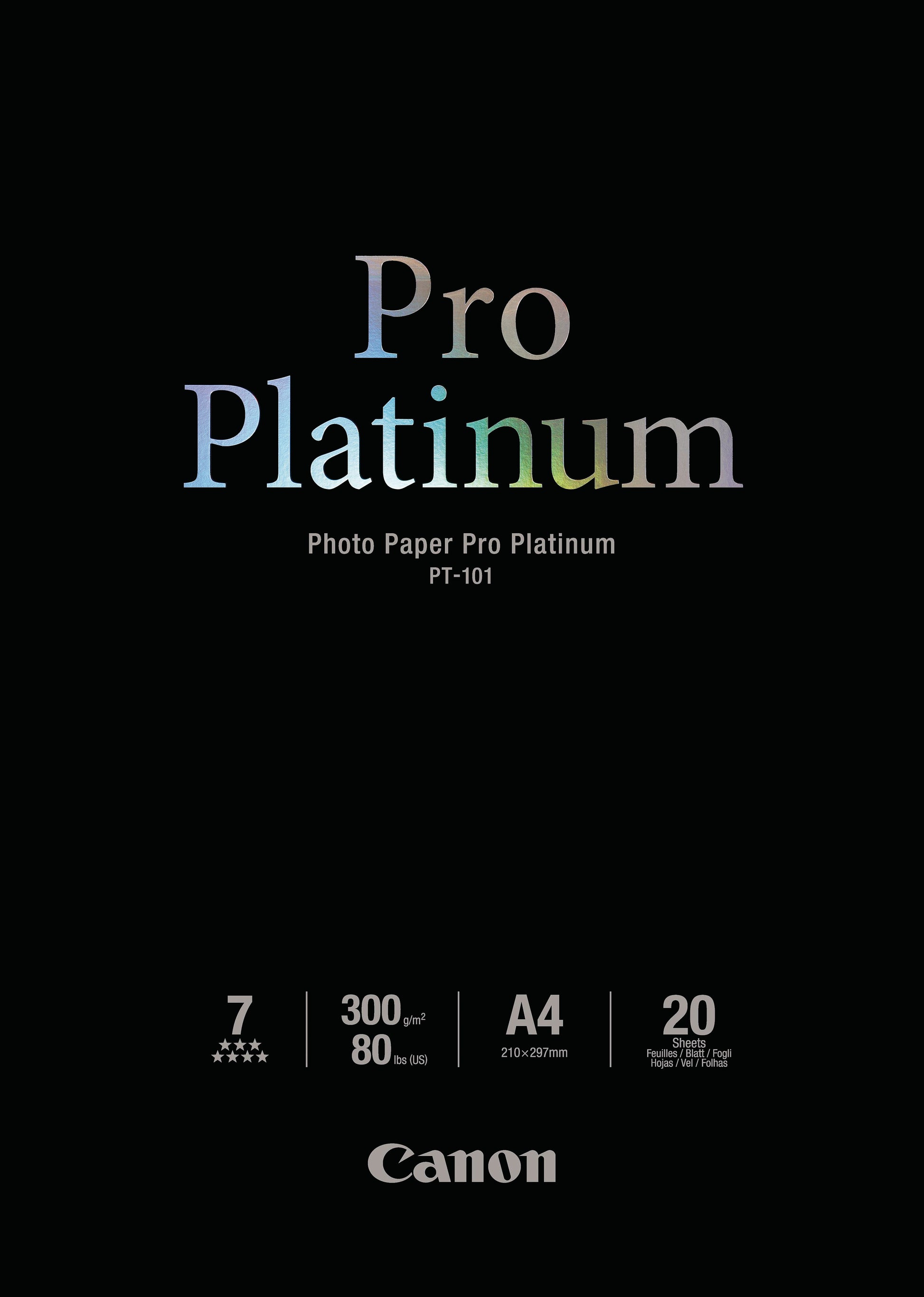Canon Pro Platinum Fotopapier – Hochglänzend, A4, 300 g/m², 20 Blatt, für Canon PIXMA & imagePROGRAF