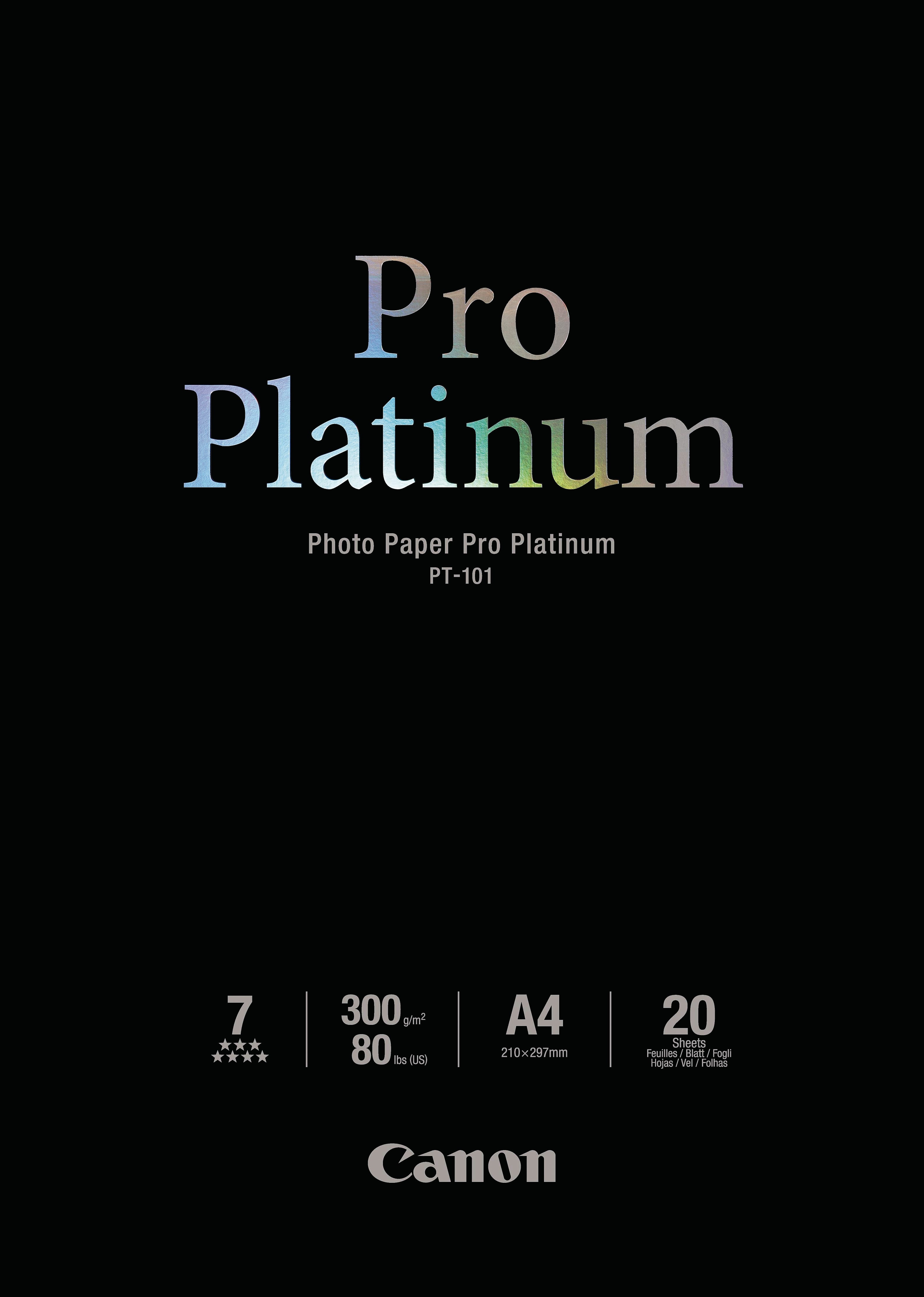 Canon Pro Platinum Fotopapier – Hochglänzend, A4, 300 g/m², 20 Blatt, für Canon PIXMA & imagePROGRAF