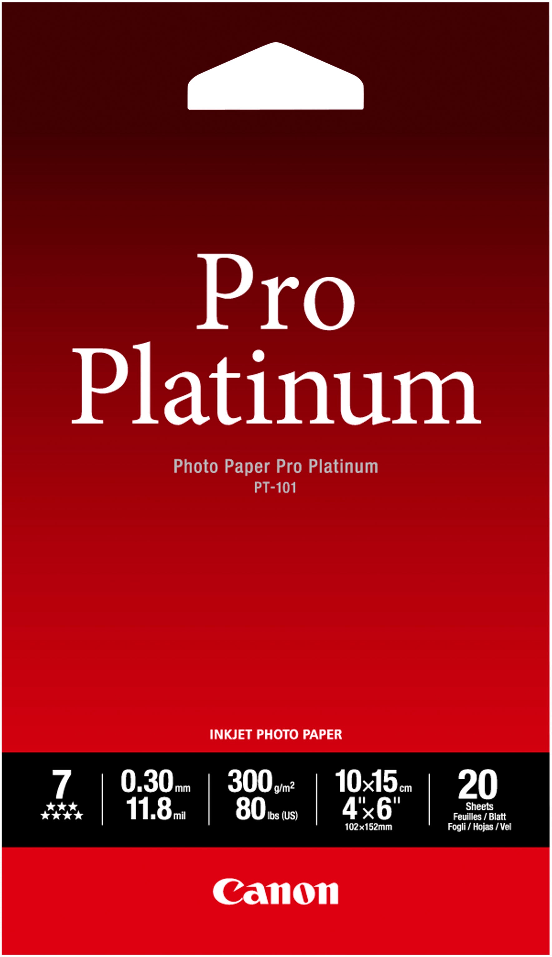 Canon Pro Platinum Fotopapier – glänzend, A6, 300 g/m², 20 Blatt, für Inkjet