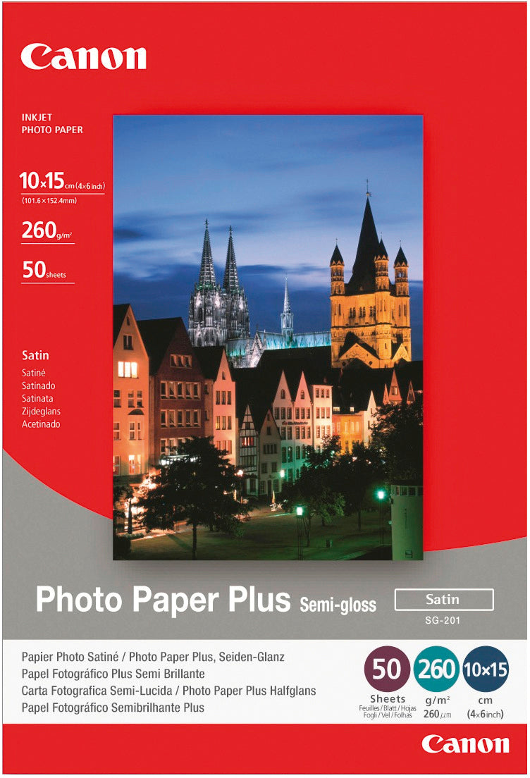 Canon Photo Paper Plus Fotopapier – seidenglänzend, 10 × 15 cm, 260 g/m², 50 Blatt, für Canon PIXMA