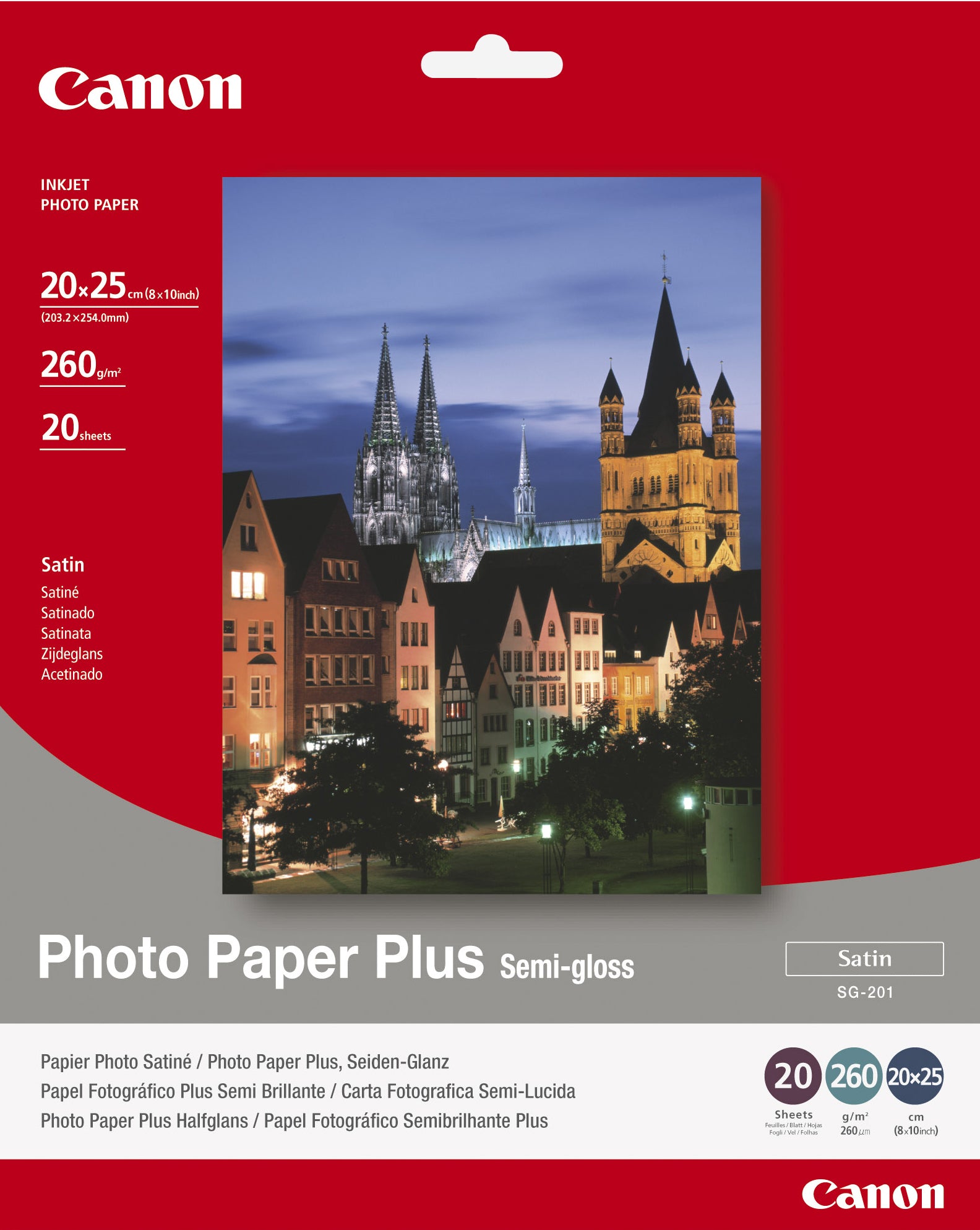 Canon SG-201 Fotopapier – seidenglänzend, 20 × 25 cm, 260 g/m², 20 Blatt