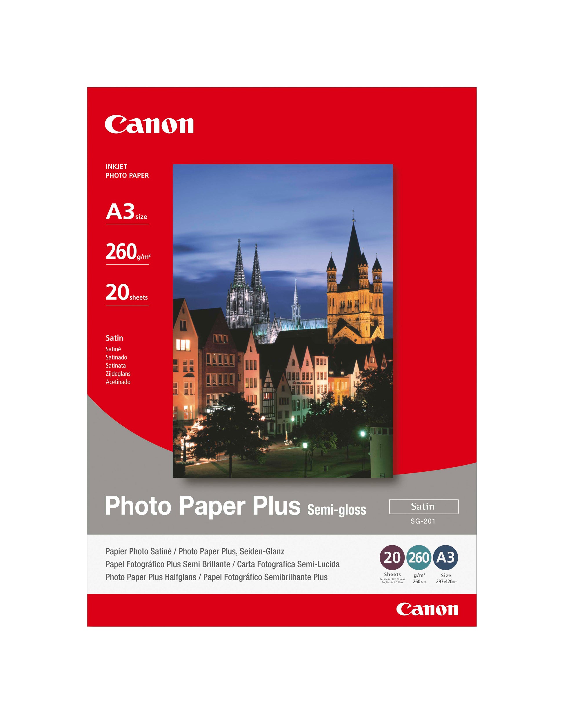 Canon Photo Paper Plus Fotopapier – seidenglänzend, A3, 260 g/m², 20 Blatt
