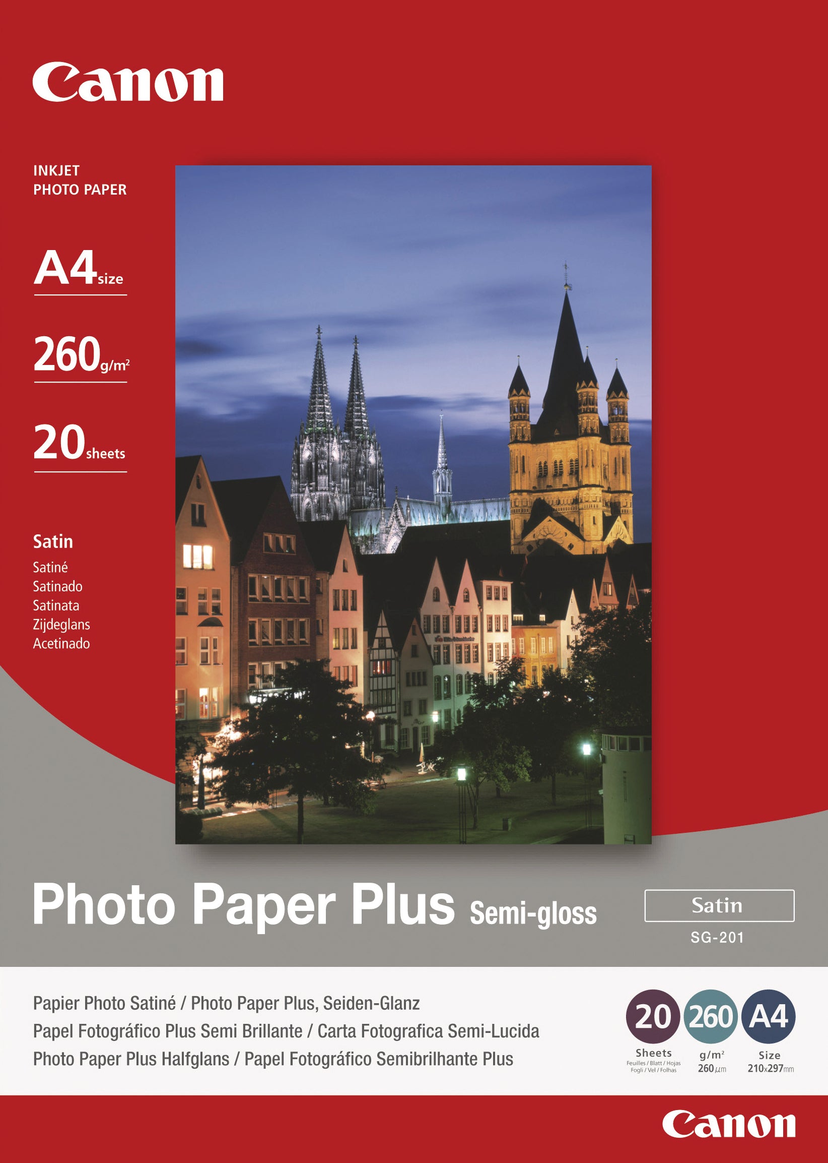 Canon Photo Paper Plus Fotopapier – seidenglänzend, A4, 260 g/m², 20 Blatt, für Inkjet