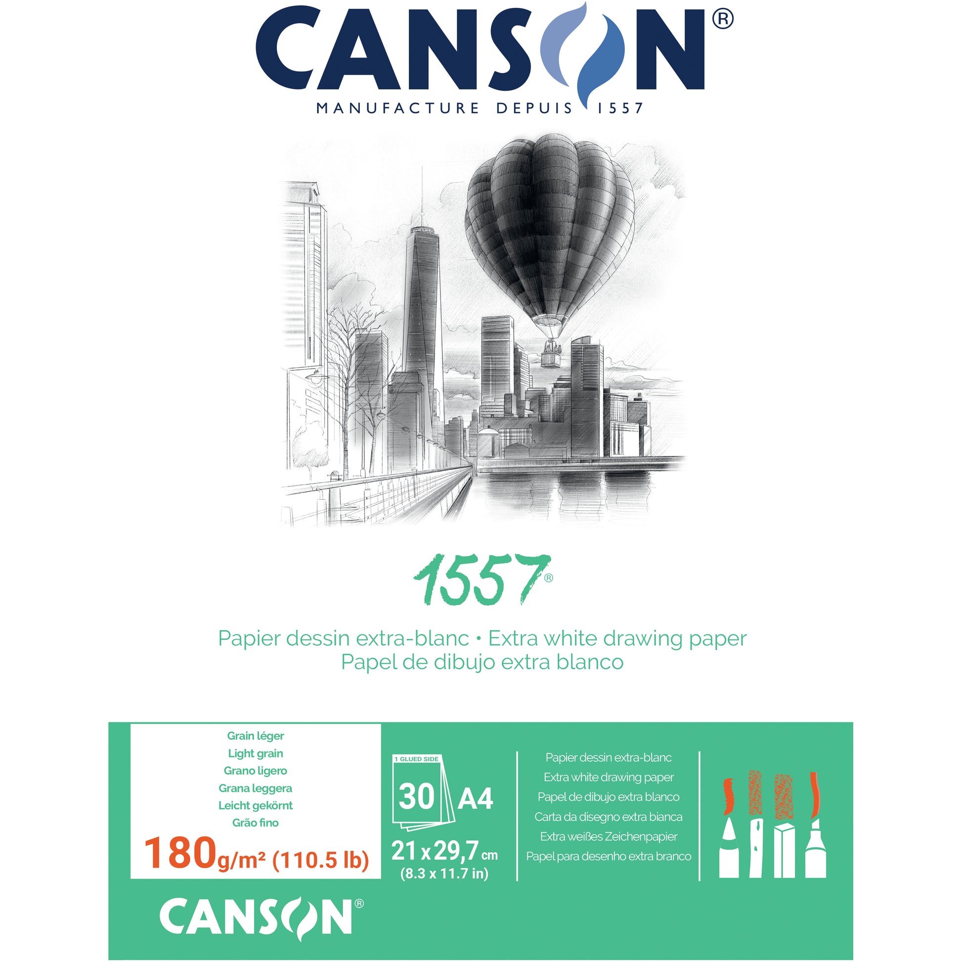 Canson 1557 Skizzenblock – A4 – 180 g/m² – geleimt – 30 Blatt