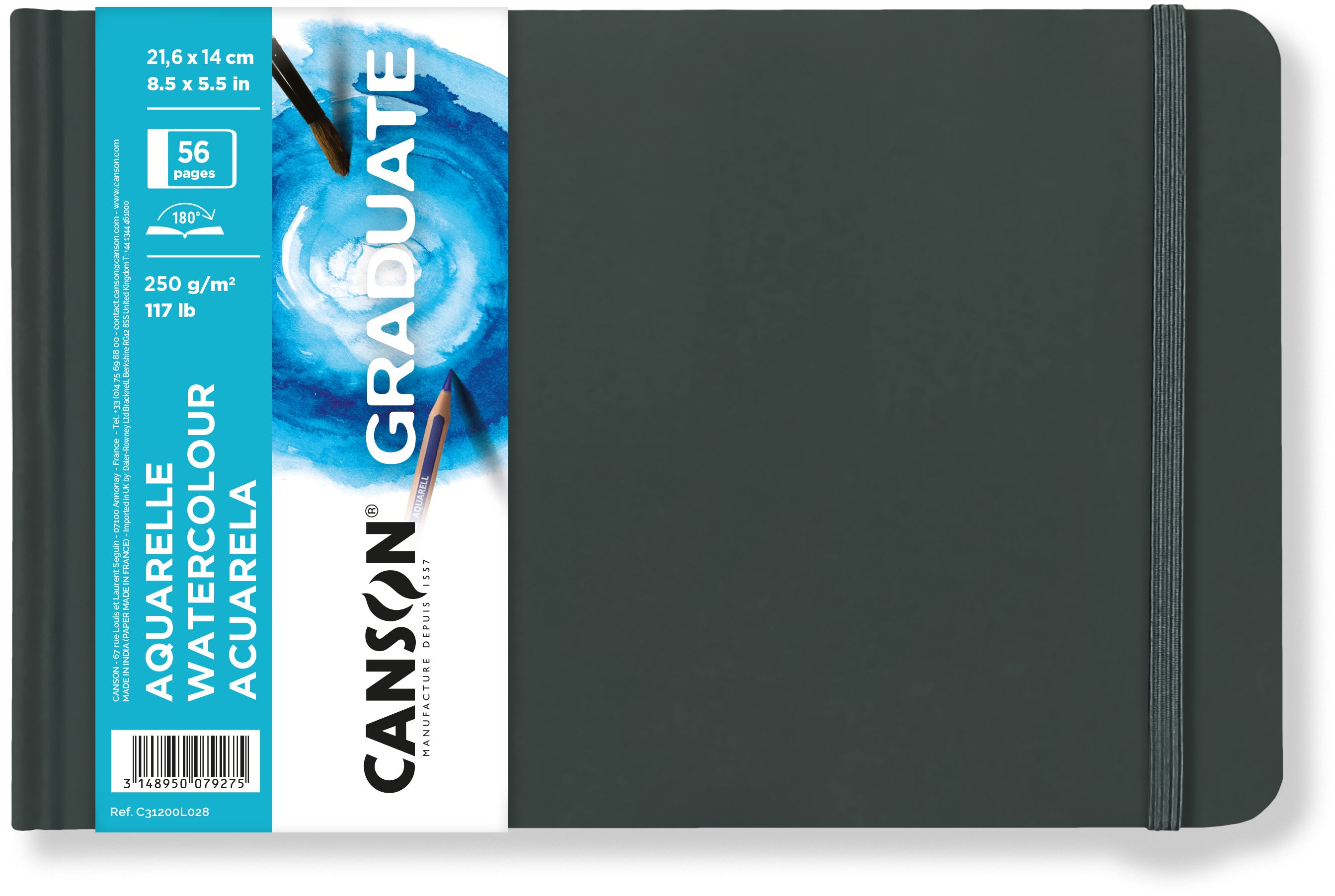 Canson Graduate Aquarellblock – A5 – 250 g/m² – 28 Blatt, weiss, feinkörnig, für Aquarell