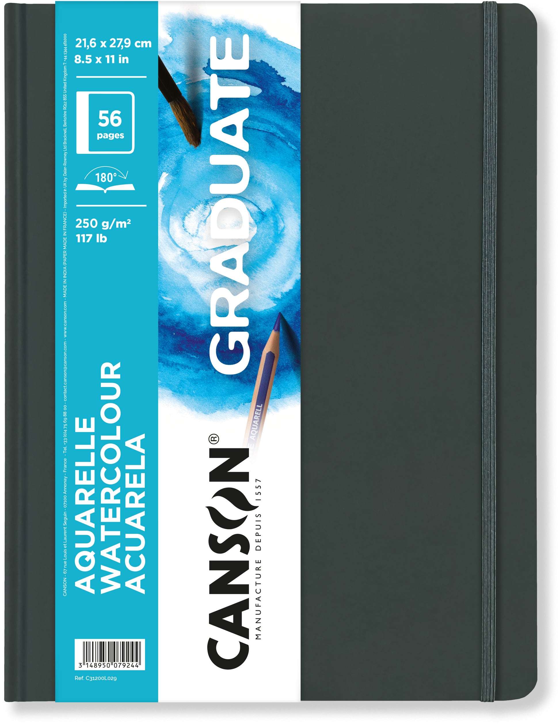 Canson Skizzenbuch Graduate – A4 – 250 g/m² – mit Gummiband – für Aquarell
