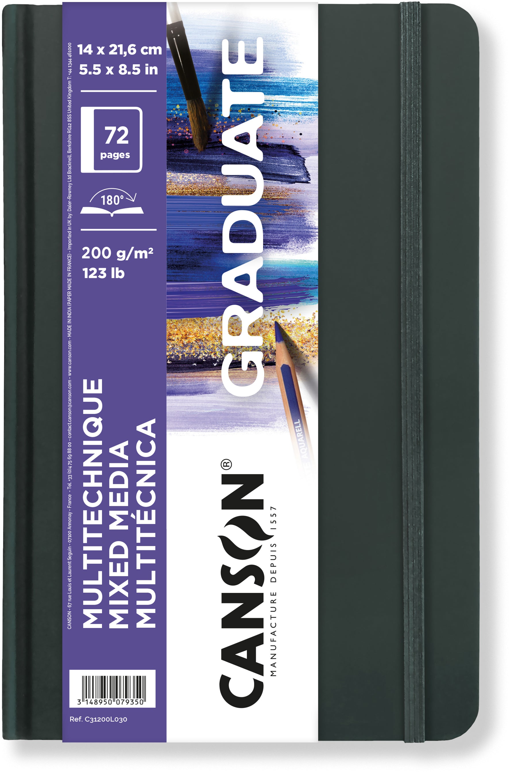 Canson Skizzenbuch Mixed Media – A5 – 200 g/m² – mit Gummiband – für Mixed Media – mit Tasche