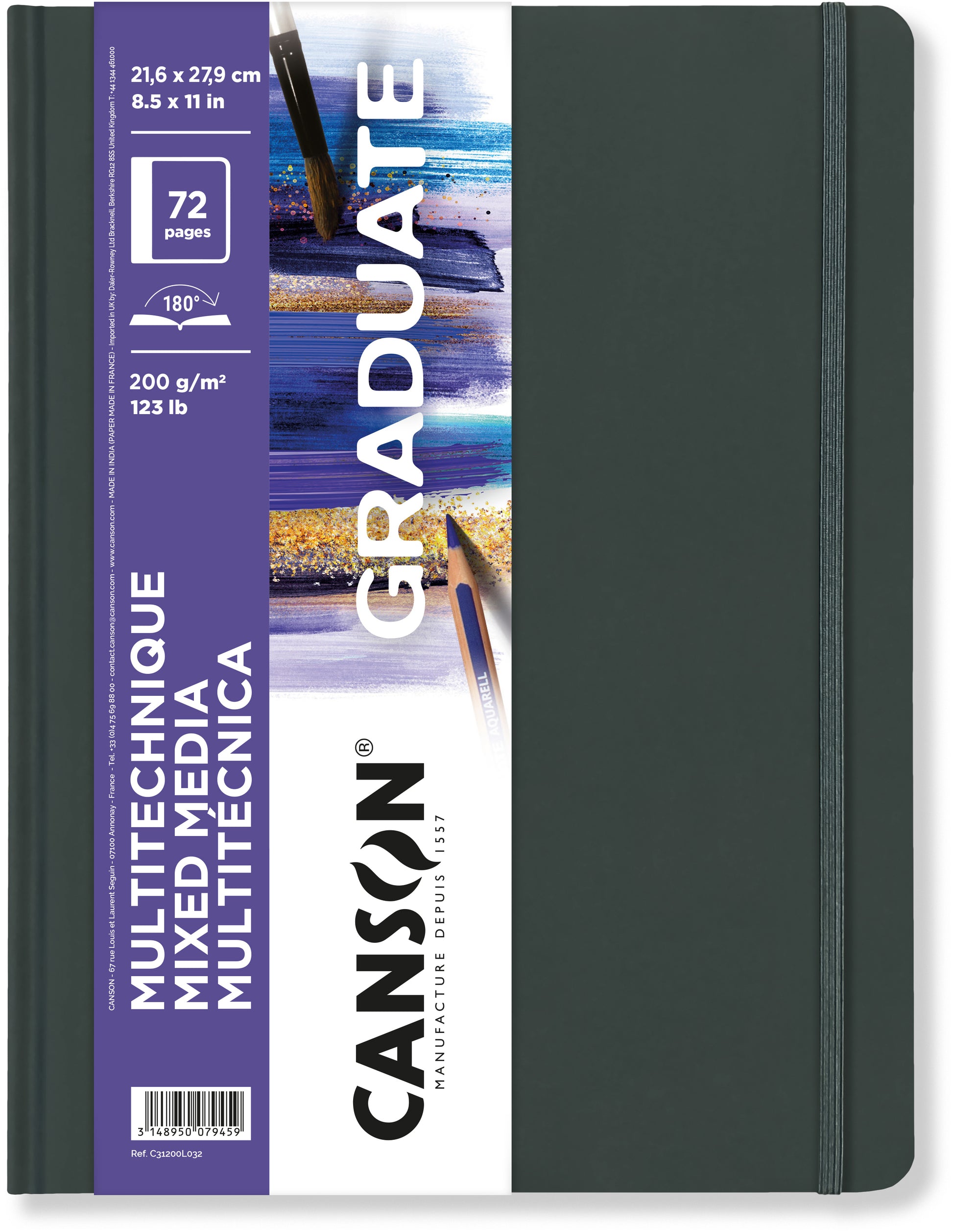 Canson Graduate Skizzenbuch – A4 – 200 g/m² – Softcover – 36 Blatt – Weiss – Leicht gekörnt