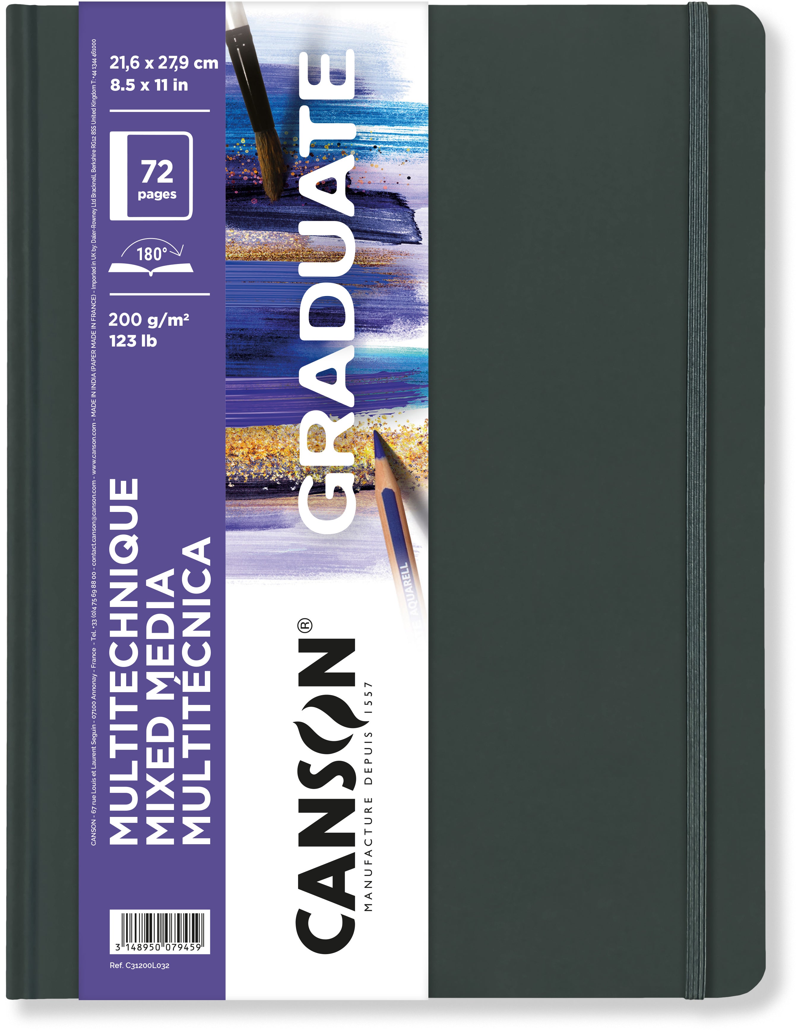 Canson Graduate Skizzenbuch – A4 – 200 g/m² – Softcover – 36 Blatt – Weiss – Leicht gekörnt
