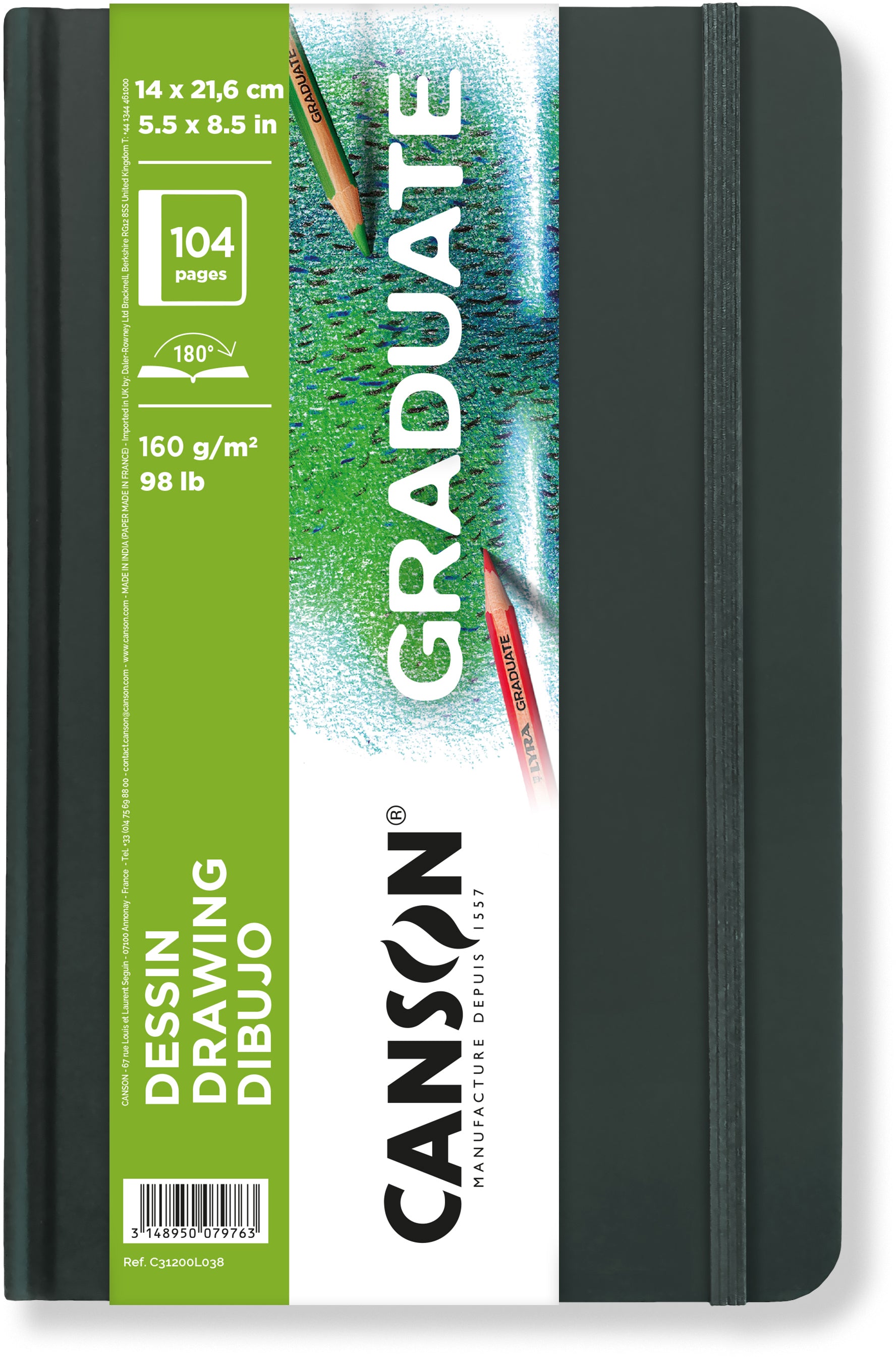 Canson Graduate Skizzenbuch – A5 – 160 g/m² – blanko – für Bleistift, Pastell & Kohle
