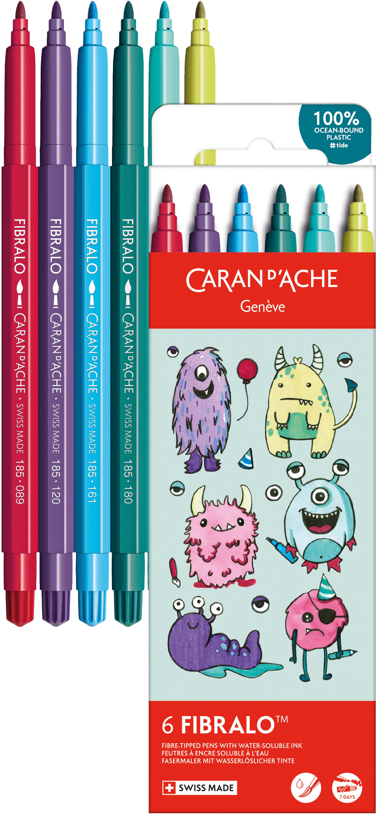Caran d-Ache Caran d'Ache Fibralo Kawaii Monsters Filzstifte – wasservermalbar, 6 Farben
