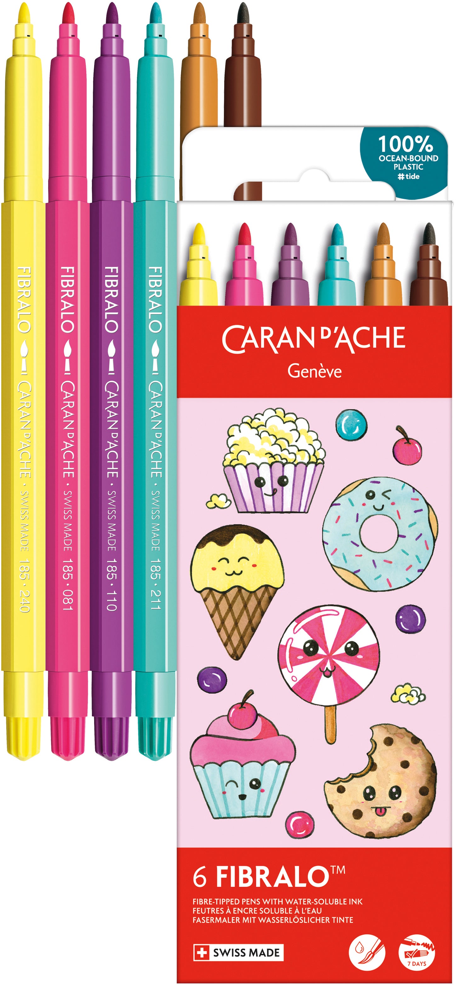 Caran d-Ache Caran d'Ache Fibralo Filzstift Pastell, Candy World – wasservermalbar, 6 Farben