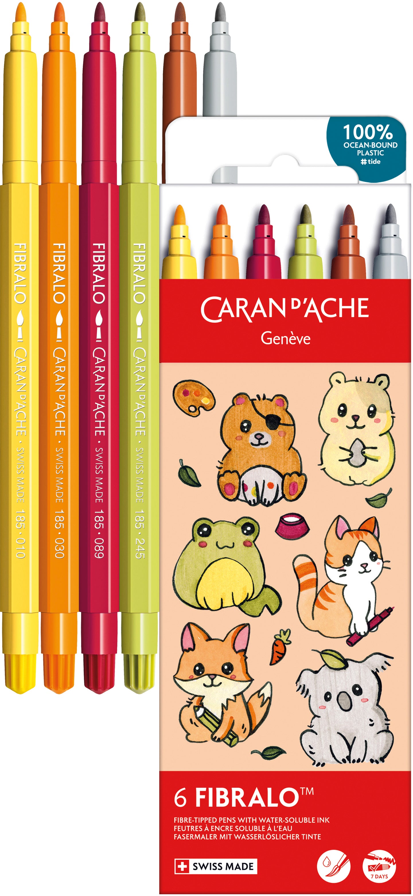 Caran d-Ache Caran d'Ache Fibralo Filzstift, Kawaii (Niedliche Tiere) – wasservermalbar, 6 Farben