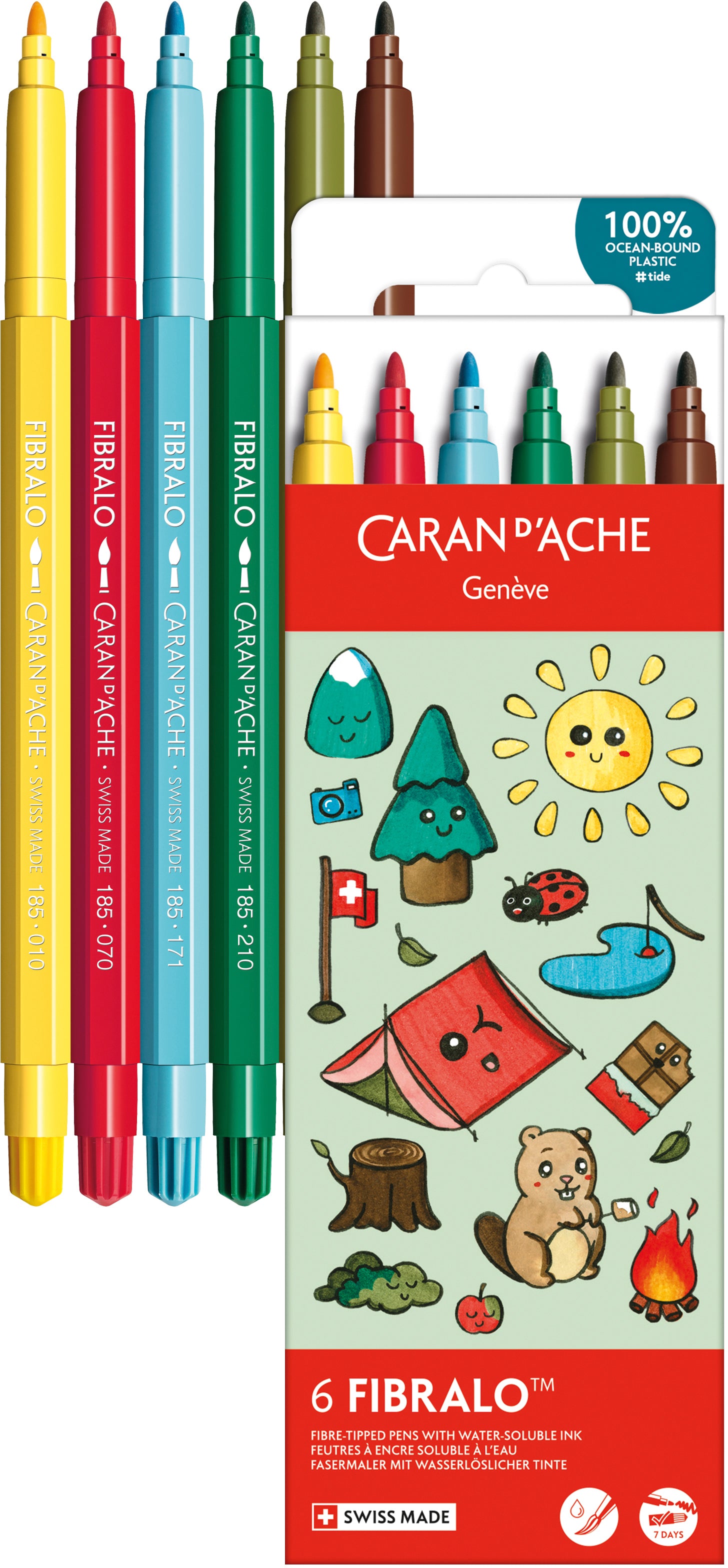 Caran d-Ache Caran d'Ache Fibralo Kawaii Filzstift, Swiss Mountain – wasservermalbar, 6 Farben