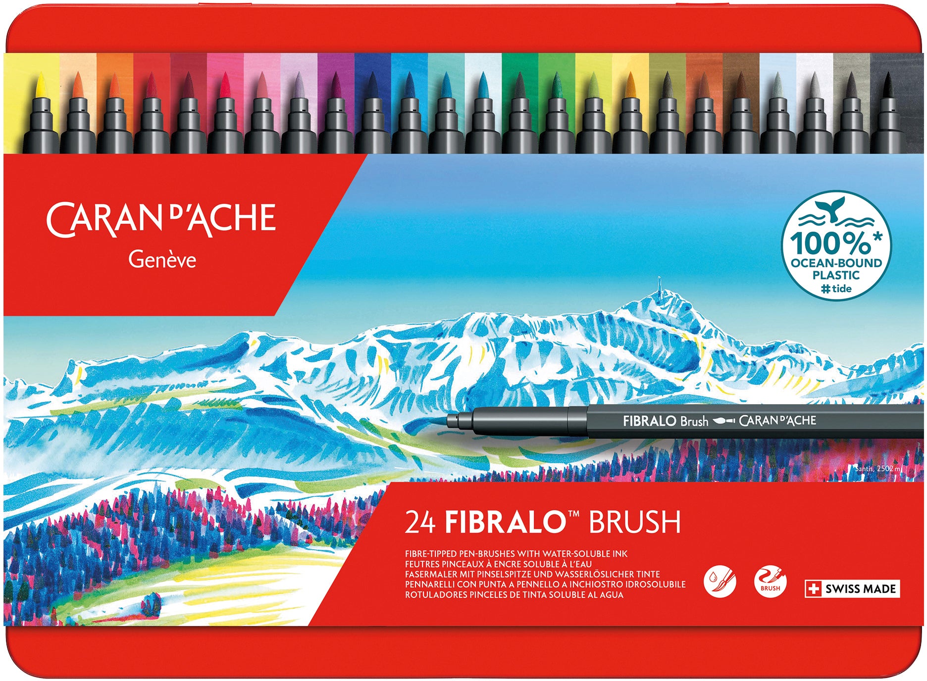 Caran d-Ache Caran d'Ache Fibralo Brush Fasermaler, Doppelspitze – Pinsel + feine Spitze, 0,5–5 mm, wasservermalbar, 24 Farben