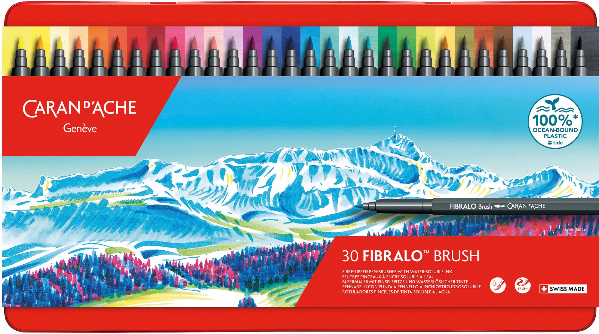 Caran d-Ache Caran d'Ache Fibralo Brush Pen – Doppelspitze, Pinselspitze, 0,5–5 mm, wasservermalbar, 30 Farben