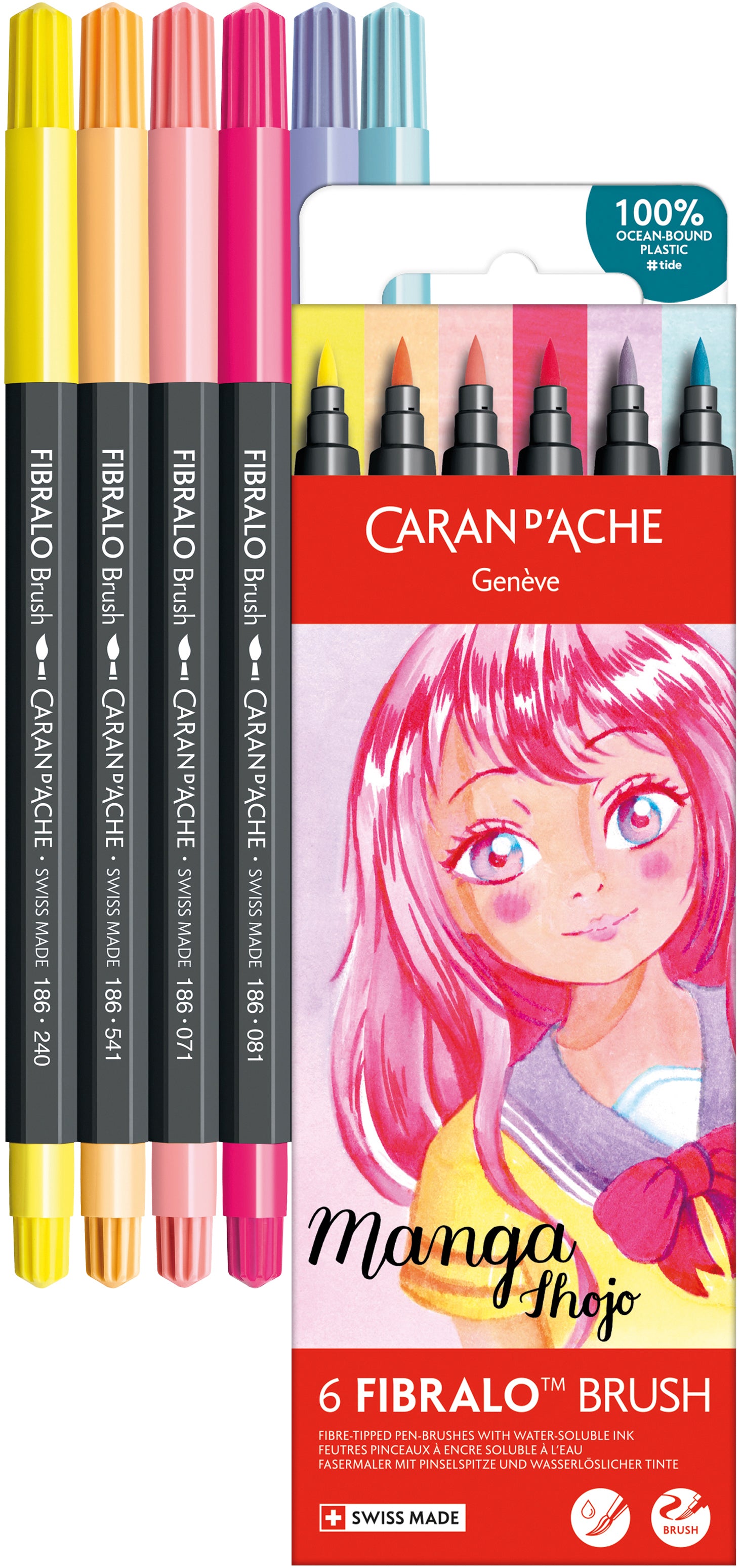 Caran d-Ache Caran d'Ache Fibralo Brush Pen, Doppelspitze – Pinsel + 0,5 mm, 0,5–5 mm, wasservermalbar, 6er Set