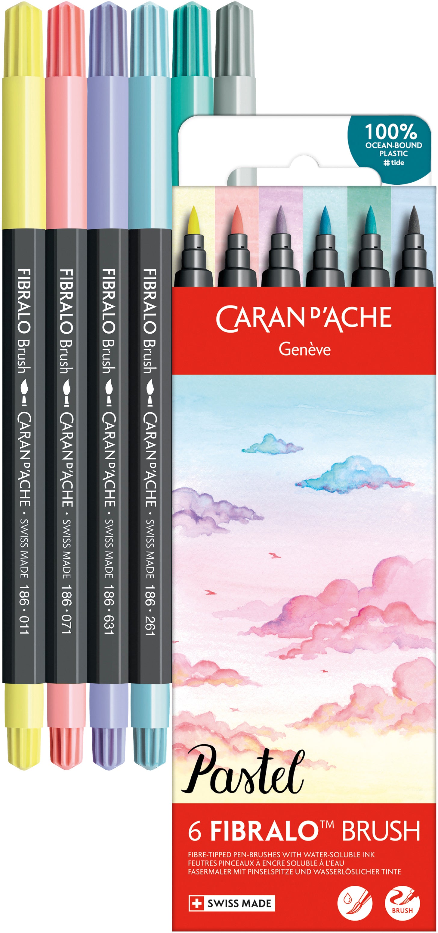 Caran d-Ache Caran d'Ache Fibralo Brush Classic Pinselstift Pastell, Doppelspitze – Pinselspitze, 0,5–5 mm, 6 Farben