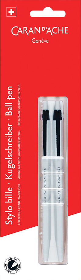 Caran d-Ache Caran d'Ache 825 Kugelschreiber – 2er Set, Schwarz, Spitze 1 mm, Druckmechanismus, ABS-Kunststoff