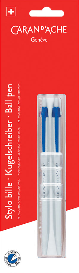 Caran d-Ache Caran d'Ache 825 Kugelschreiber – 2er Pack, Blau, Spitze 1 mm, Druckmechanismus, ABS-Kunststoff