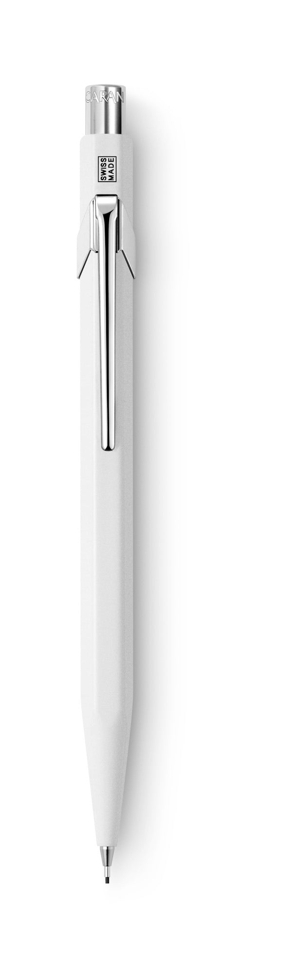 Caran d-Ache 849 Druckbleistift – 0,7 mm – Aluminium – Weiss – Mit Radierer – 1er-Pack