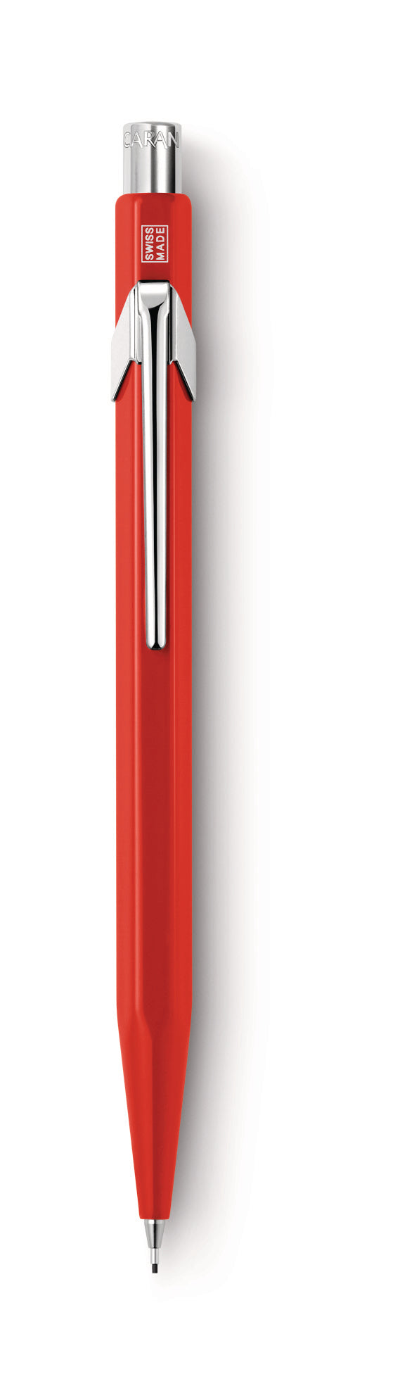 Caran d-Ache 849 Druckbleistift – 0,7 mm – Aluminium – Rot – Mit Radierer – 1er-Pack