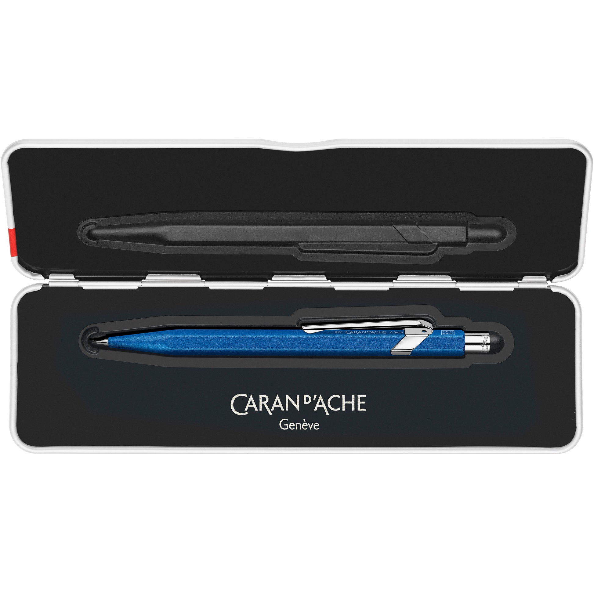 Caran d-Ache 849 Colormat-X Druckbleistift – 0,7 mm – Aluminium – Blau – Mit Radierer