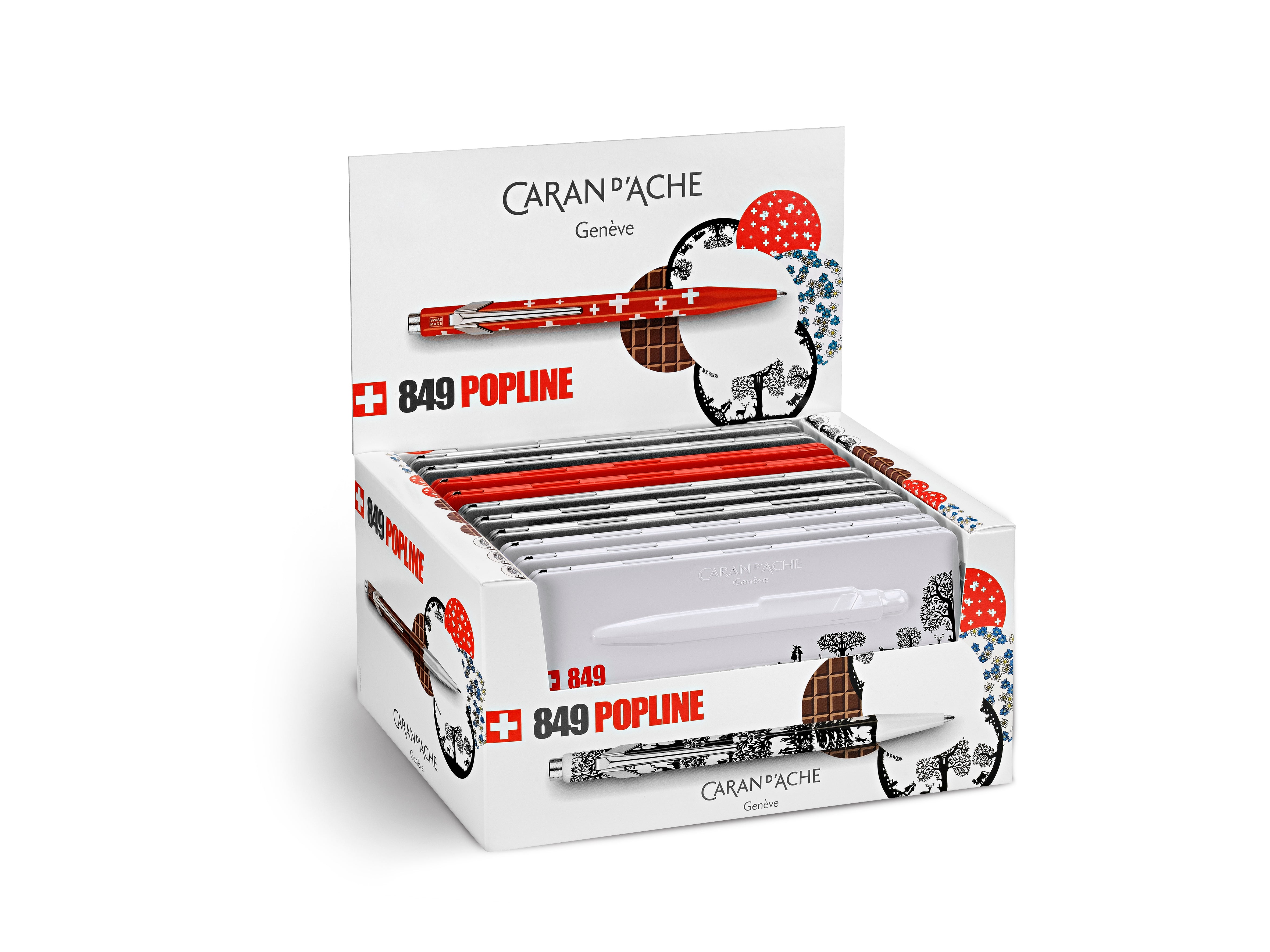 Caran d-Ache Caran d'Ache 849 Popline Kugelschreiber – 10er Pack, Rot, Leichtmetall-Schaft