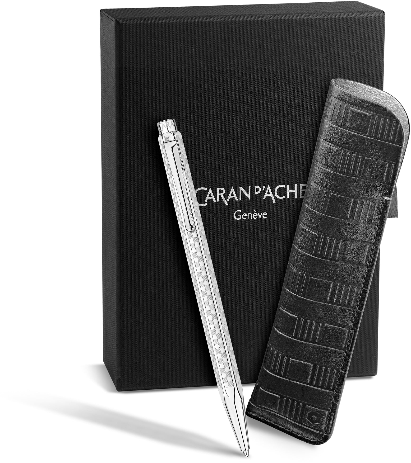 Caran d-Ache Caran d’Ache Ecridor Damier Kugelschreiber – platiniert, Lederetui